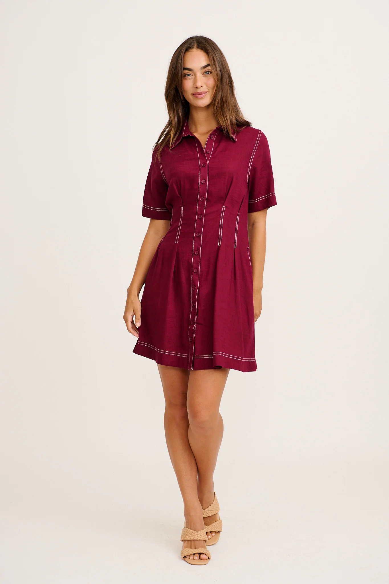 Accelerate Shirt Dress in Wine Linen Blend