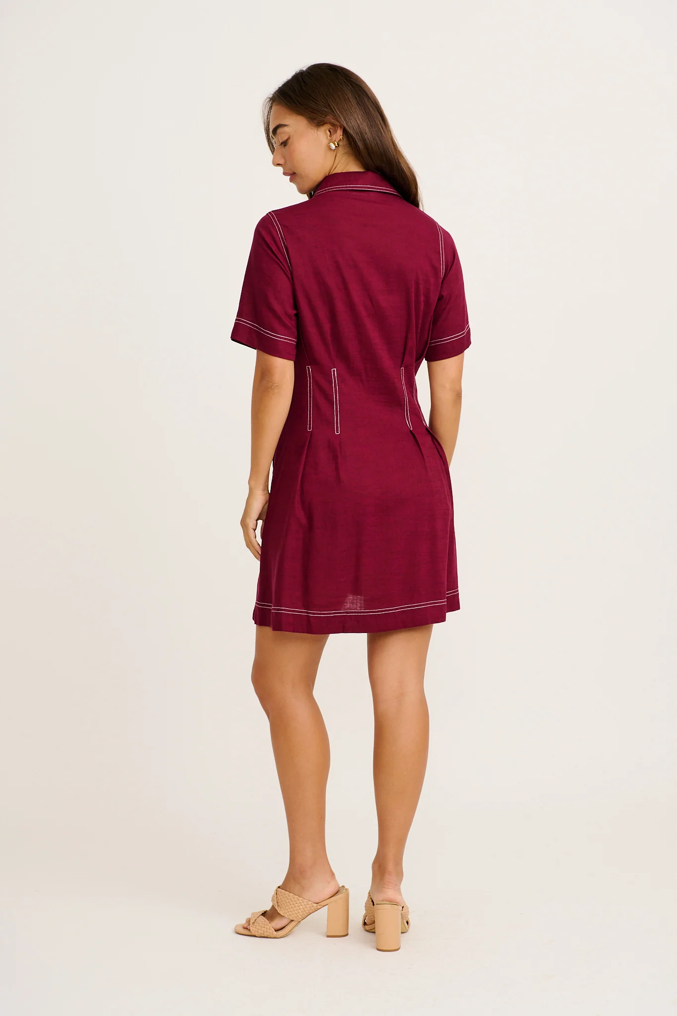 Accelerate Shirt Dress in Wine Linen Blend - Image 4