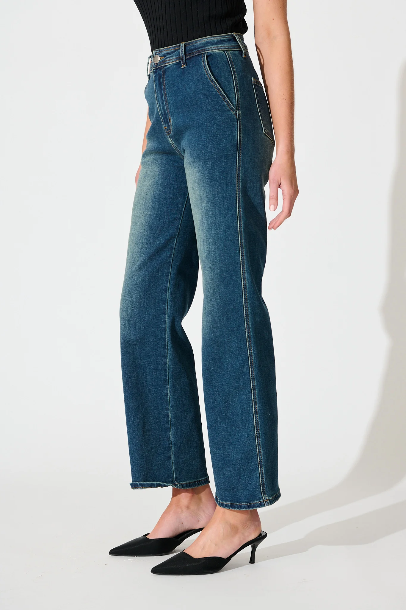 Adele High Rise Straight Leg Jean in Stone Wash Blue - Image 2