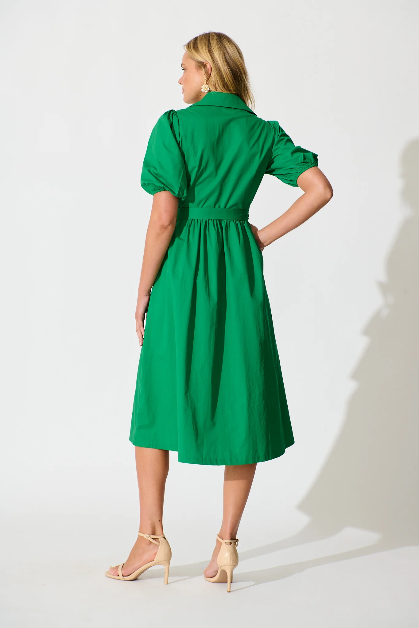 Adrienne Midi Shirt Dress in Green Cotton - Image 4
