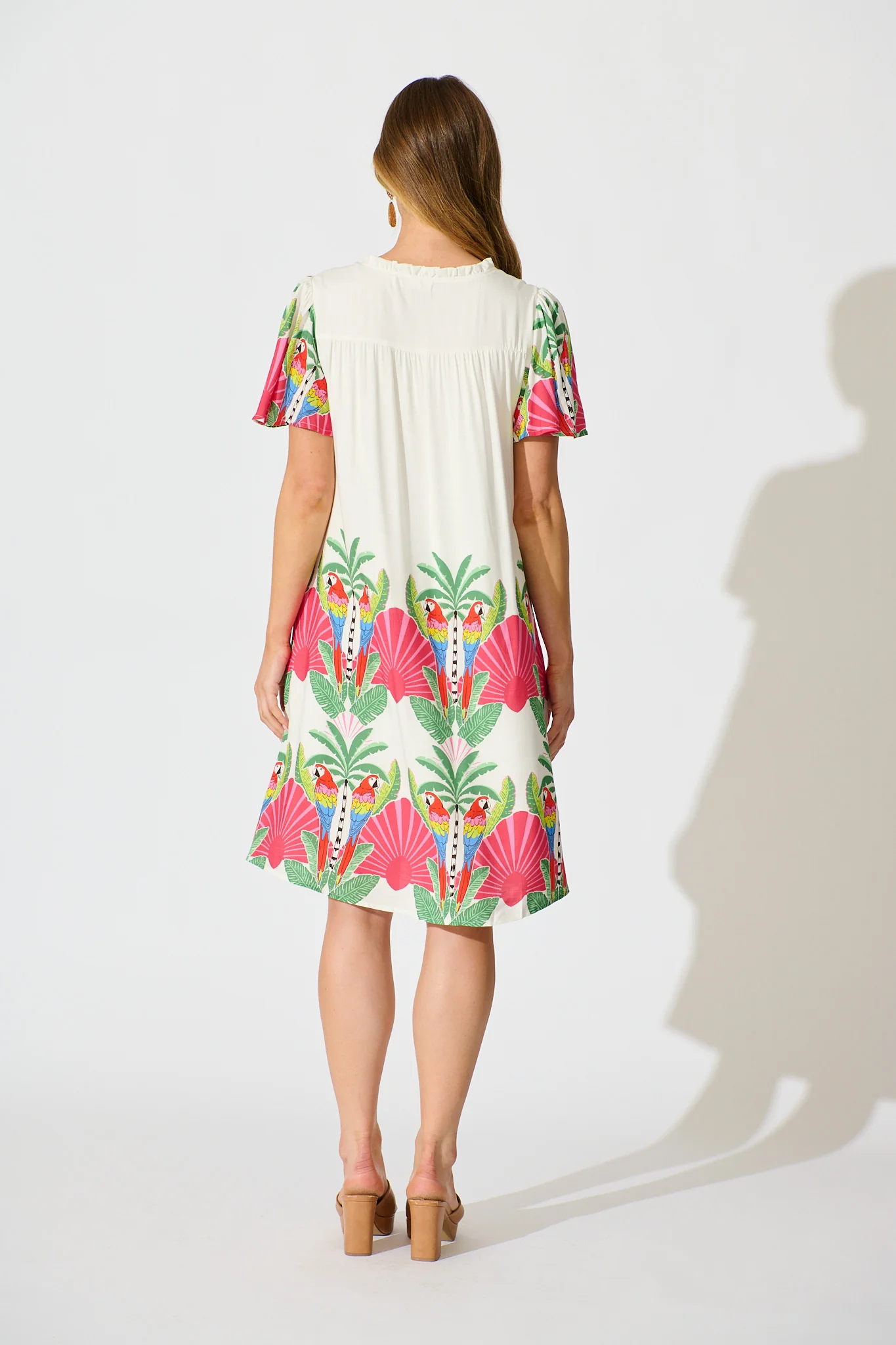 Aere Dress in White with Red Multi Tropical Print - Image 4