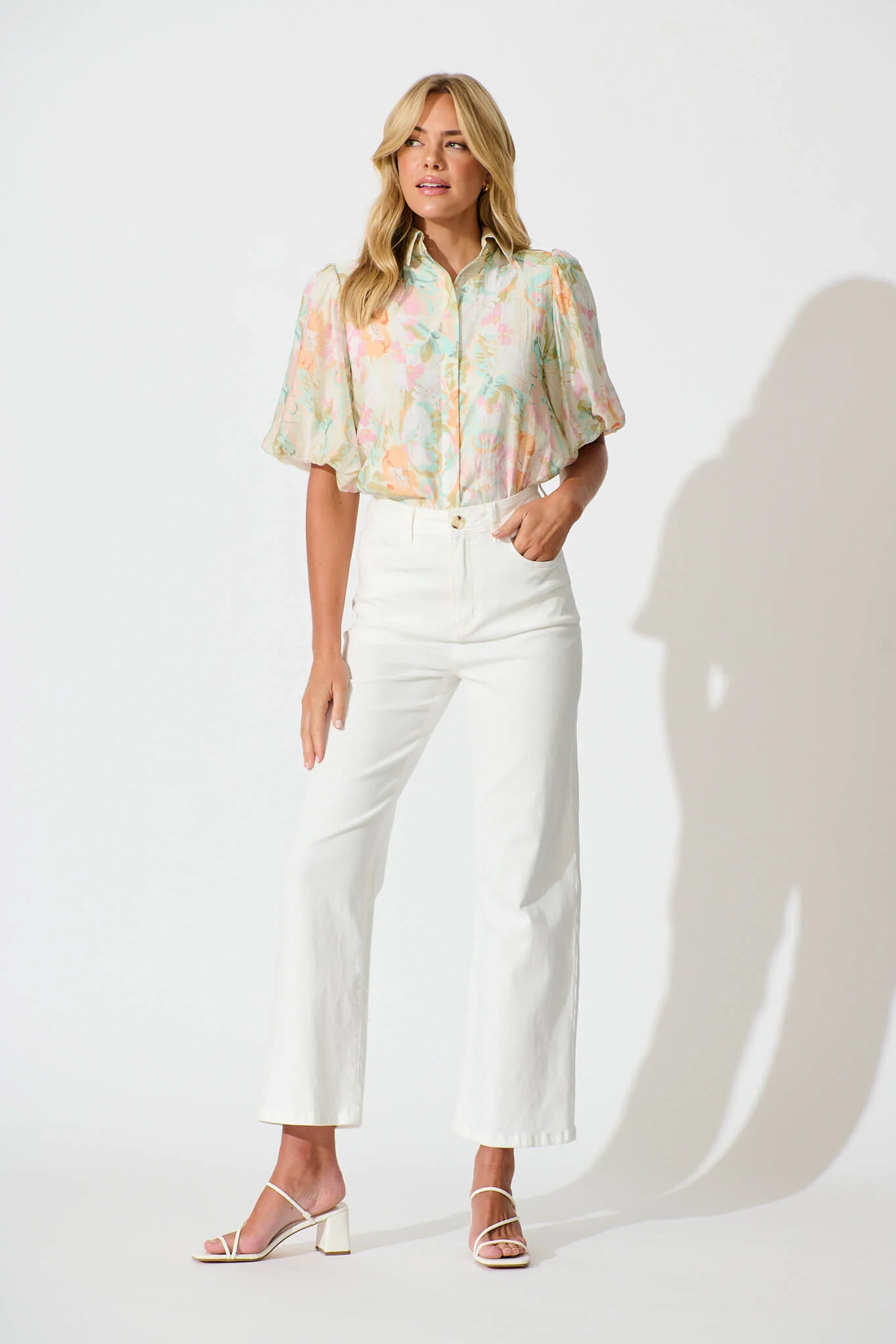 Aeryn Shirt In White with Pastel Multi Floral - Image 4