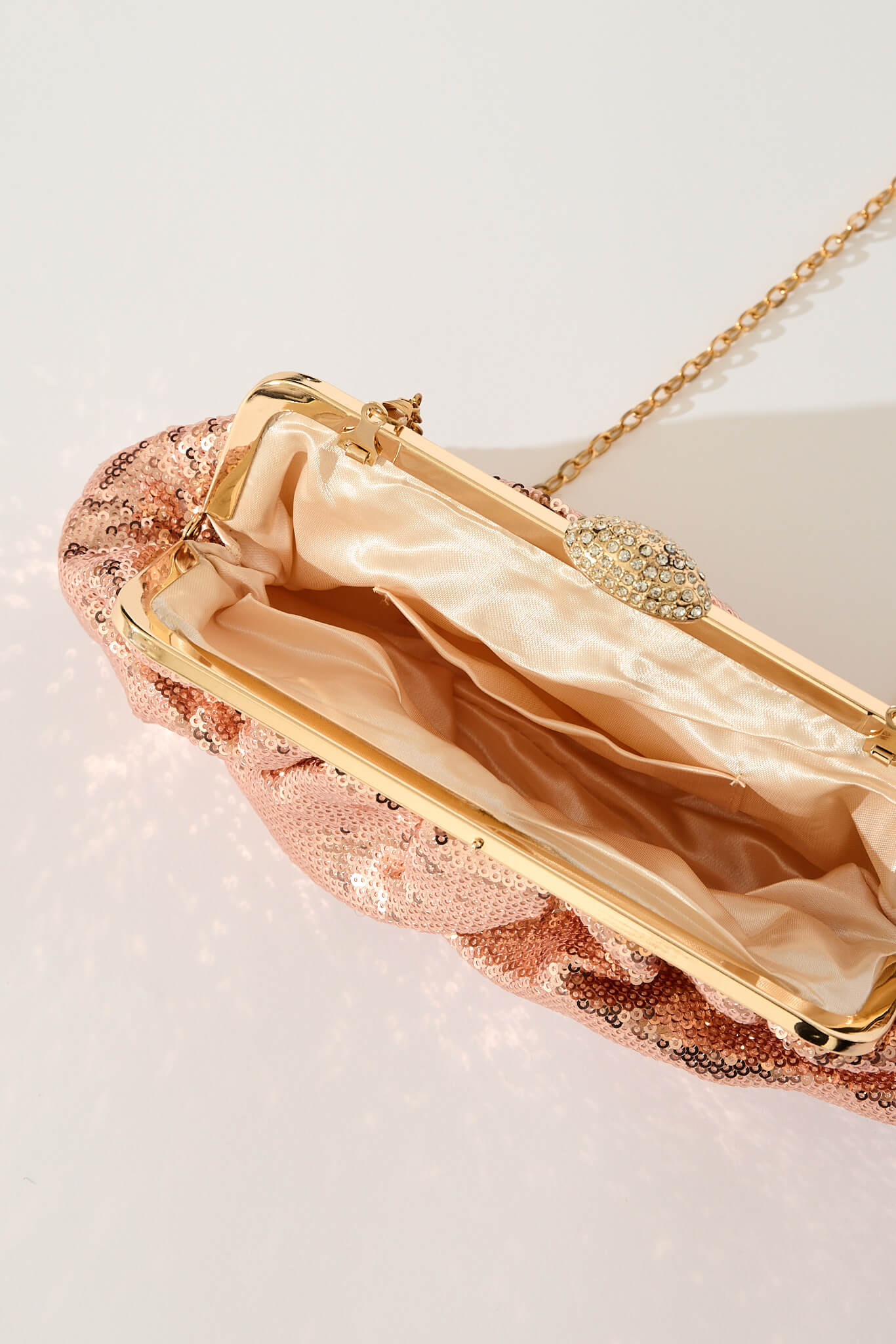 Aida Clutch Bag In Rose Gold Sequin - Image 7