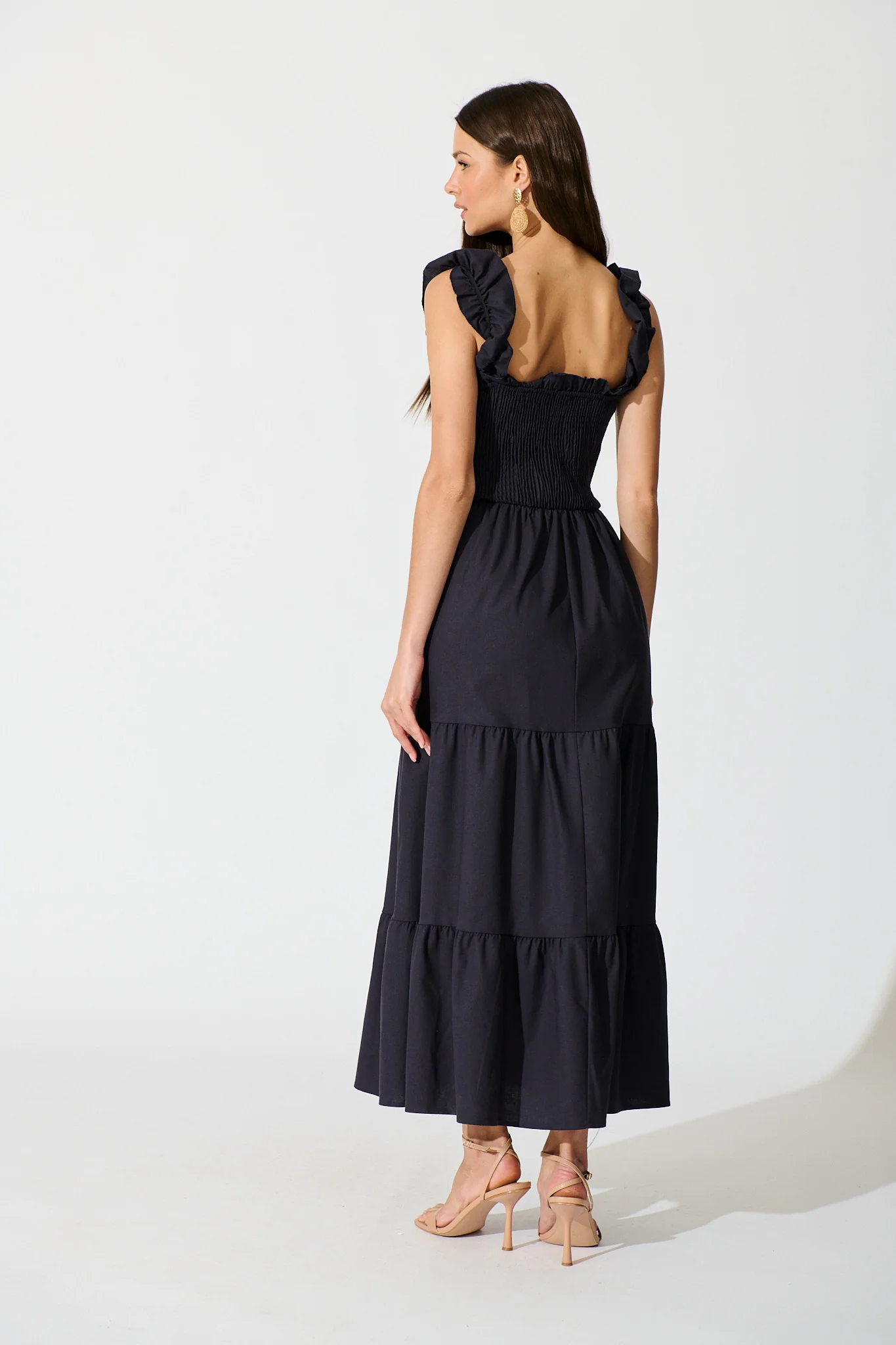 Ailsa Maxi Dress in Navy Cotton Linen Blend - Image 7