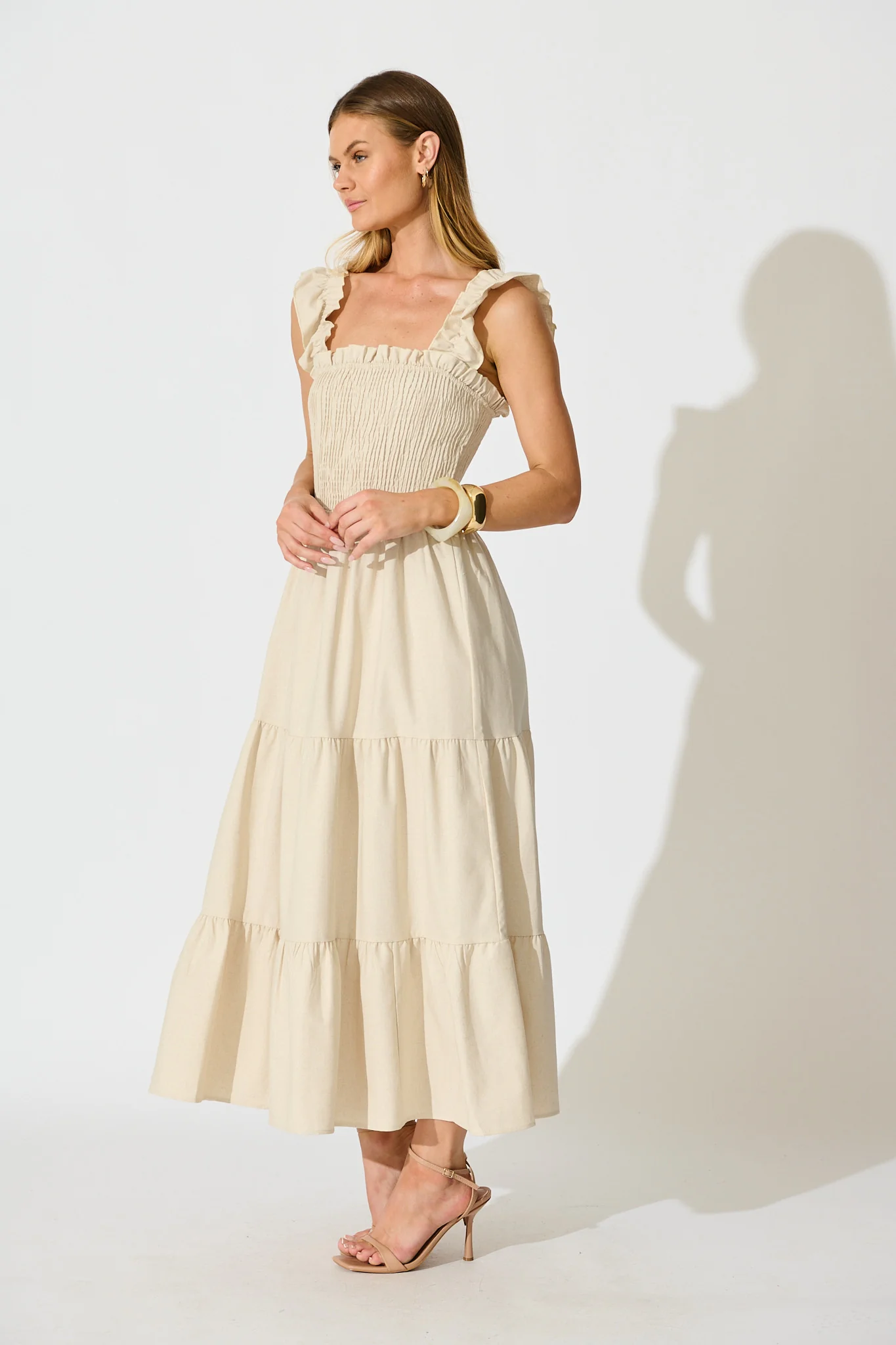 Ailsa Maxi Dress in Oatmeal Cotton Linen Blend - Image 3
