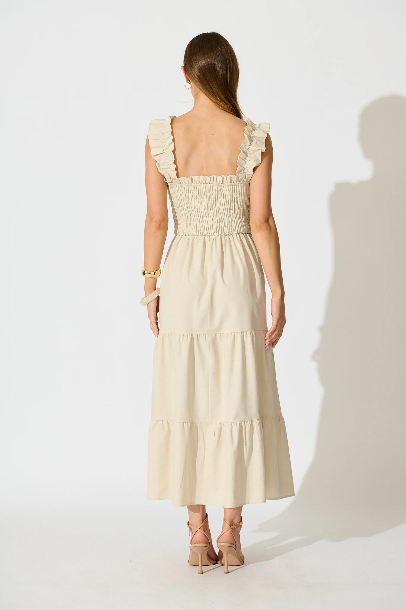 Ailsa Maxi Dress in Oatmeal Cotton Linen Blend - Image 4