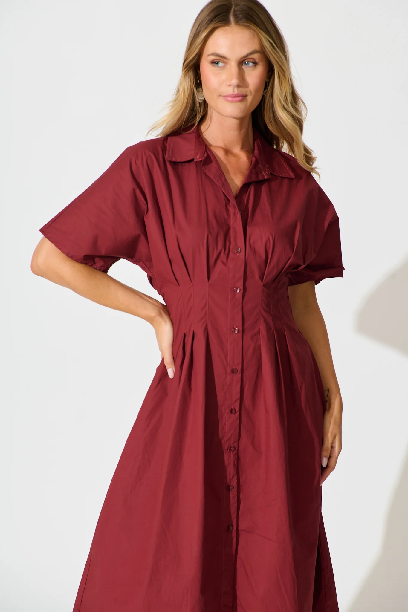 Alani Midi Shirt Dress in Wine Cotton - Image 2