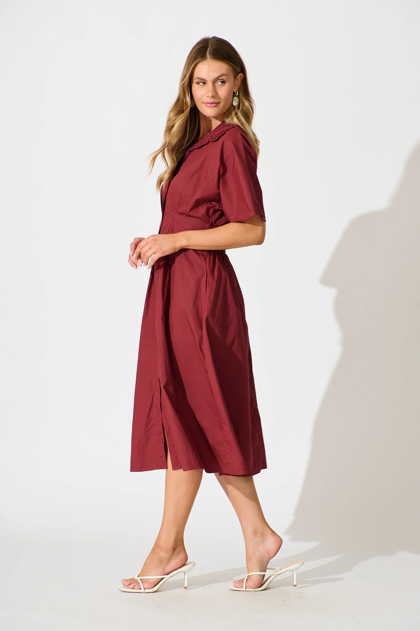 Alani Midi Shirt Dress in Wine Cotton - Image 3