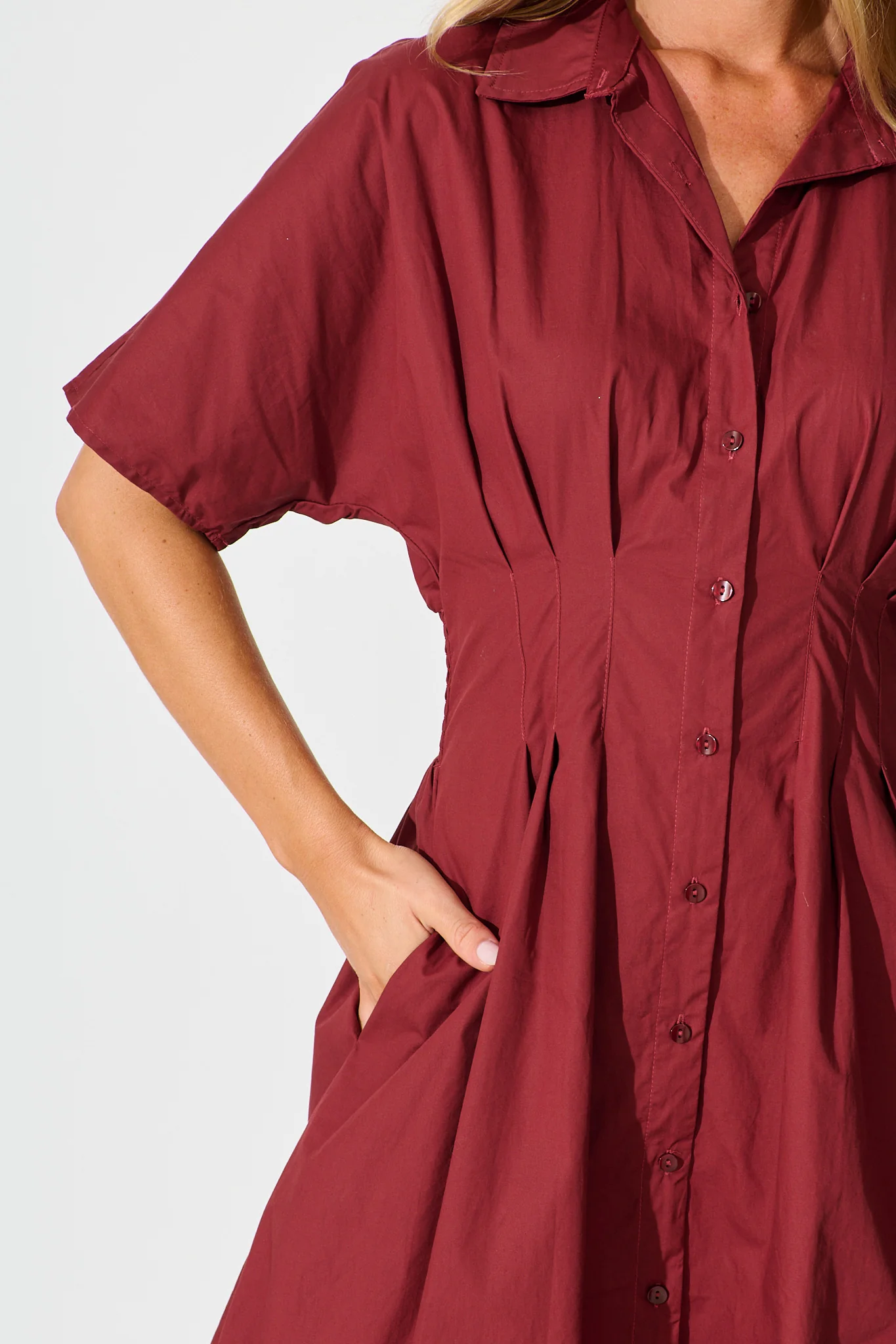 Alani Midi Shirt Dress in Wine Cotton - Image 5