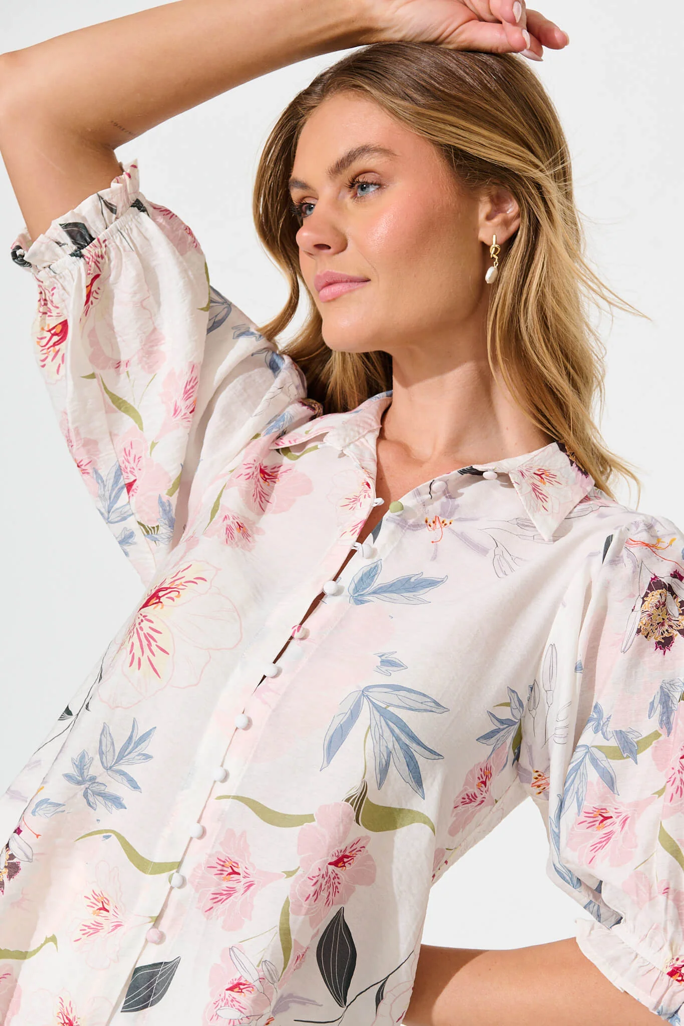 Alexandros Shirt in White with Pink Multi Floral - Image 5