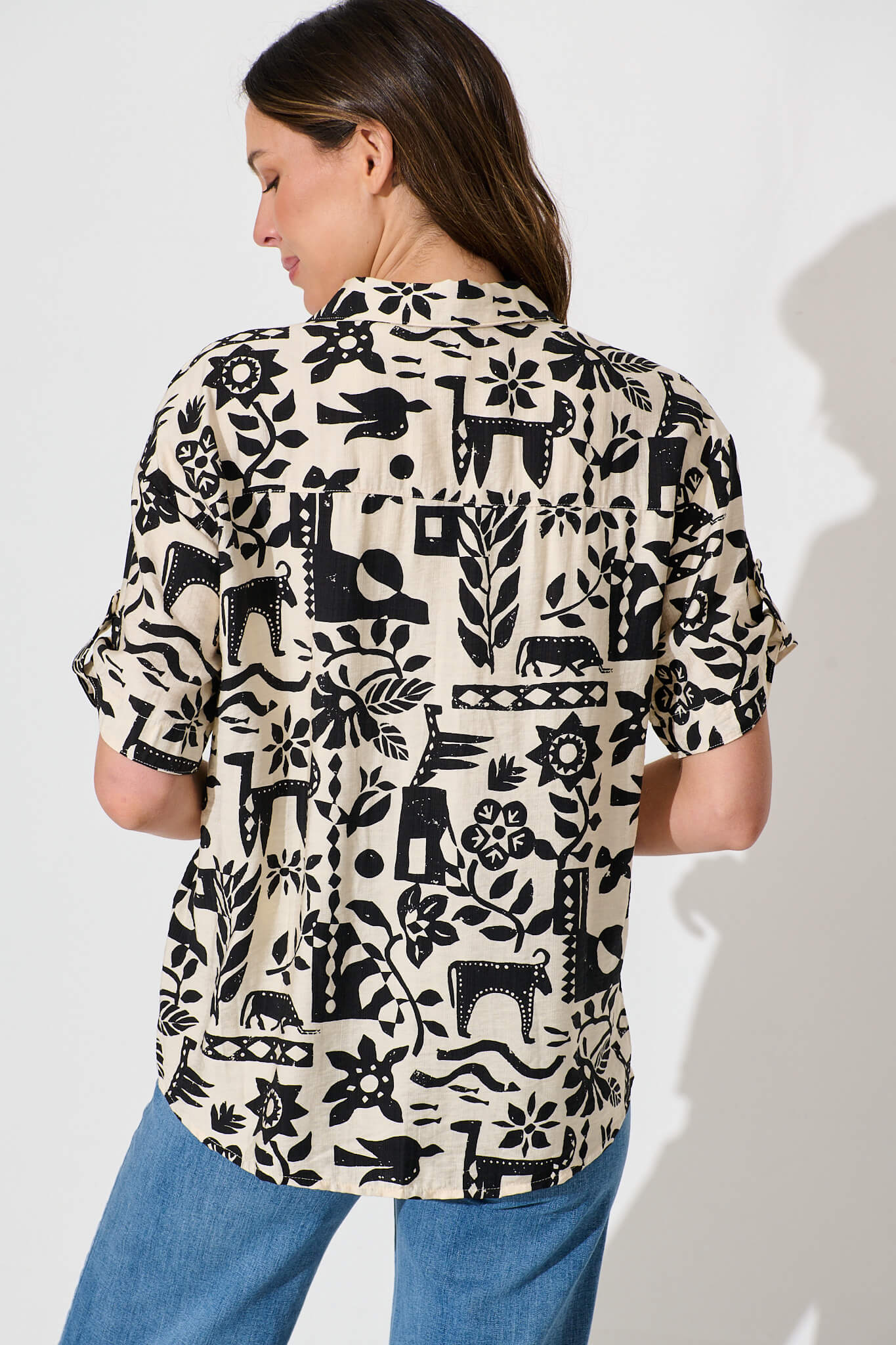 Alexcina Shirt in Cream with Black Print - Image 3