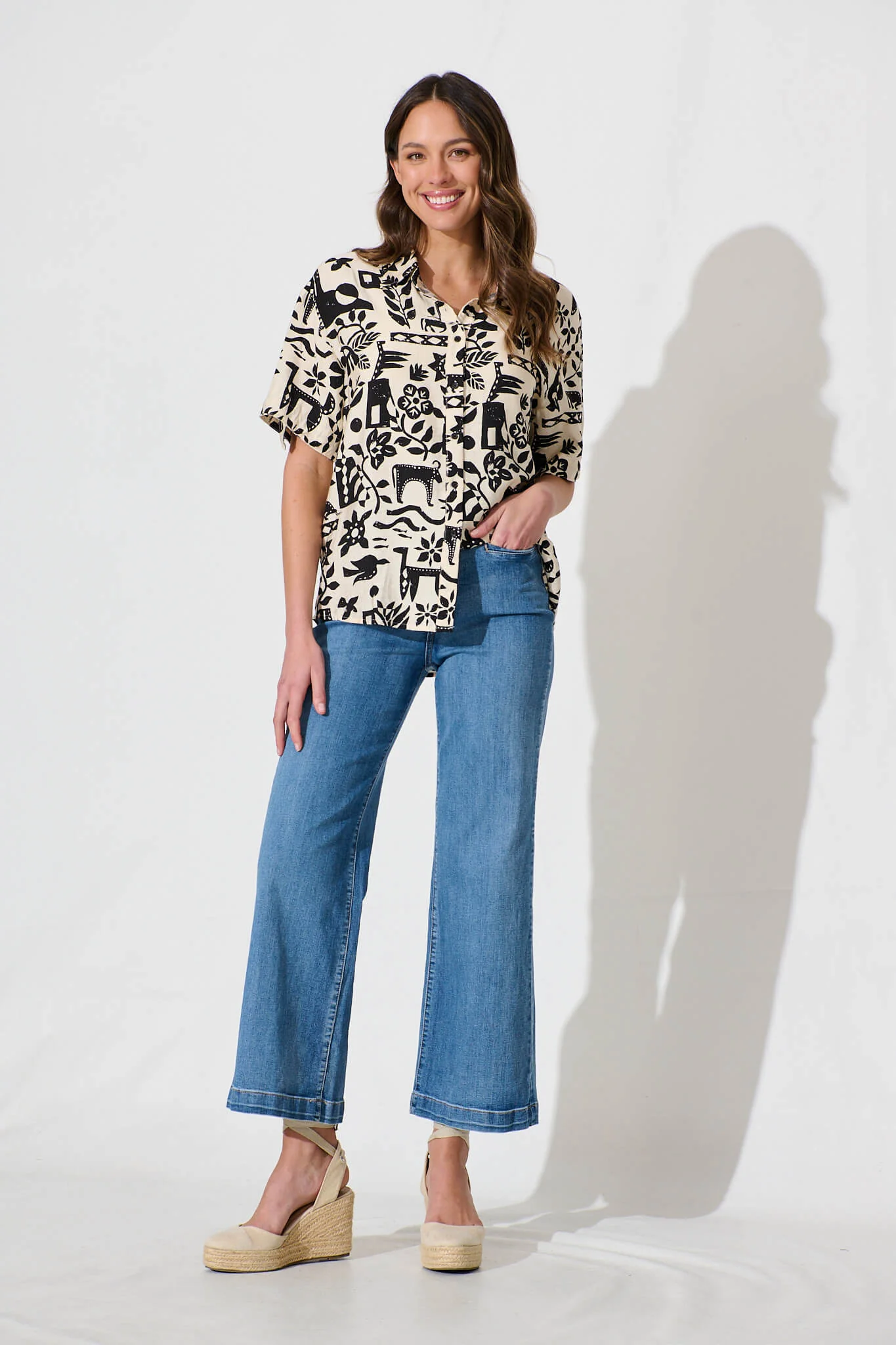 Alexcina Shirt in Cream with Black Print - Image 4