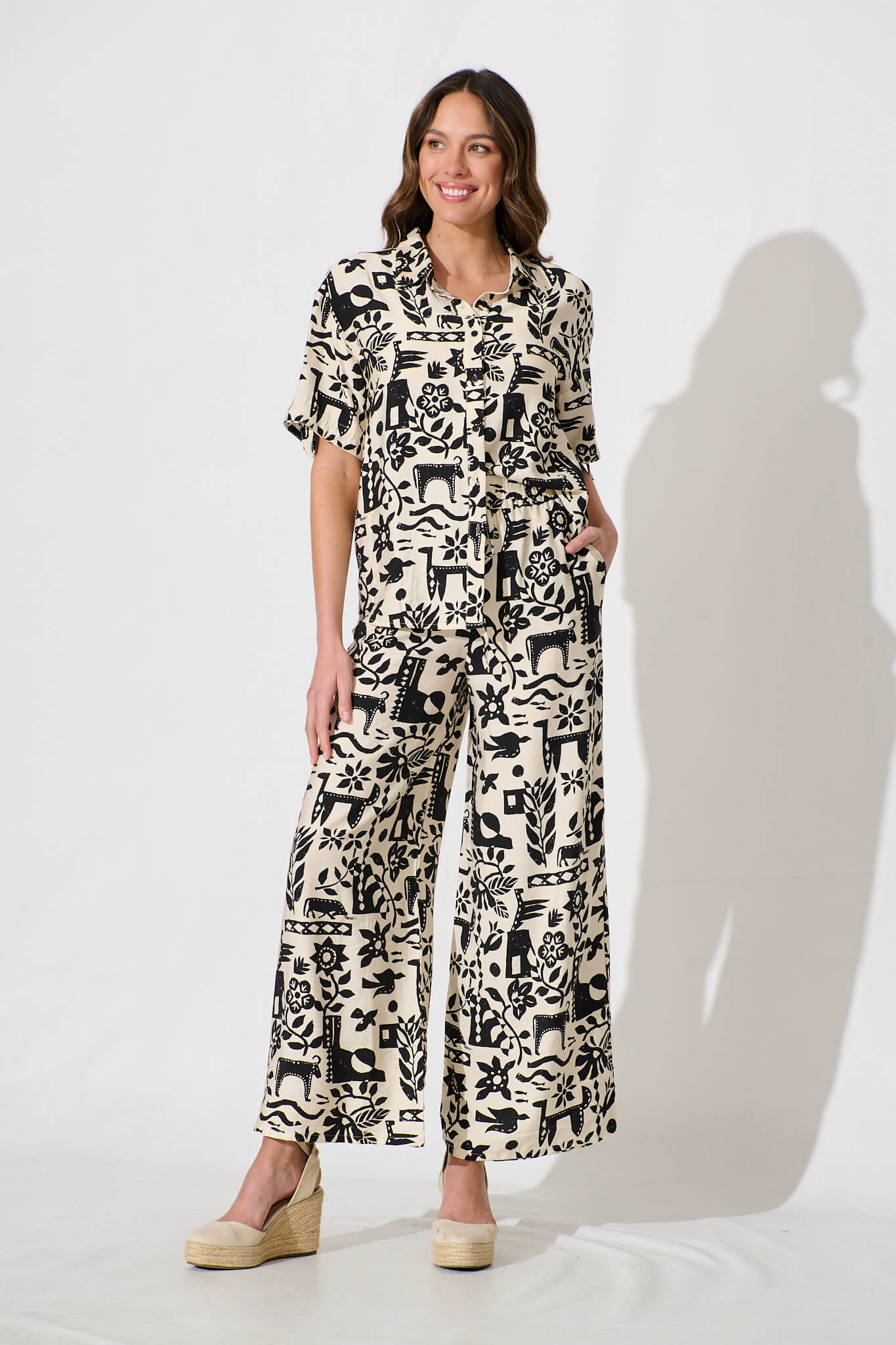 Alexcina Shirt in Cream with Black Print - Image 6