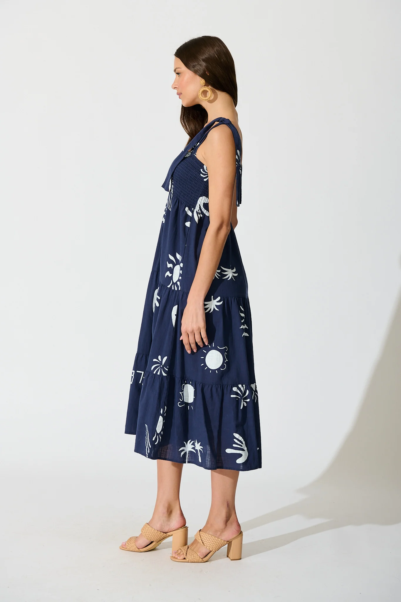 Alexea Midi Sundress in Navy with White Print Cotton - Image 3