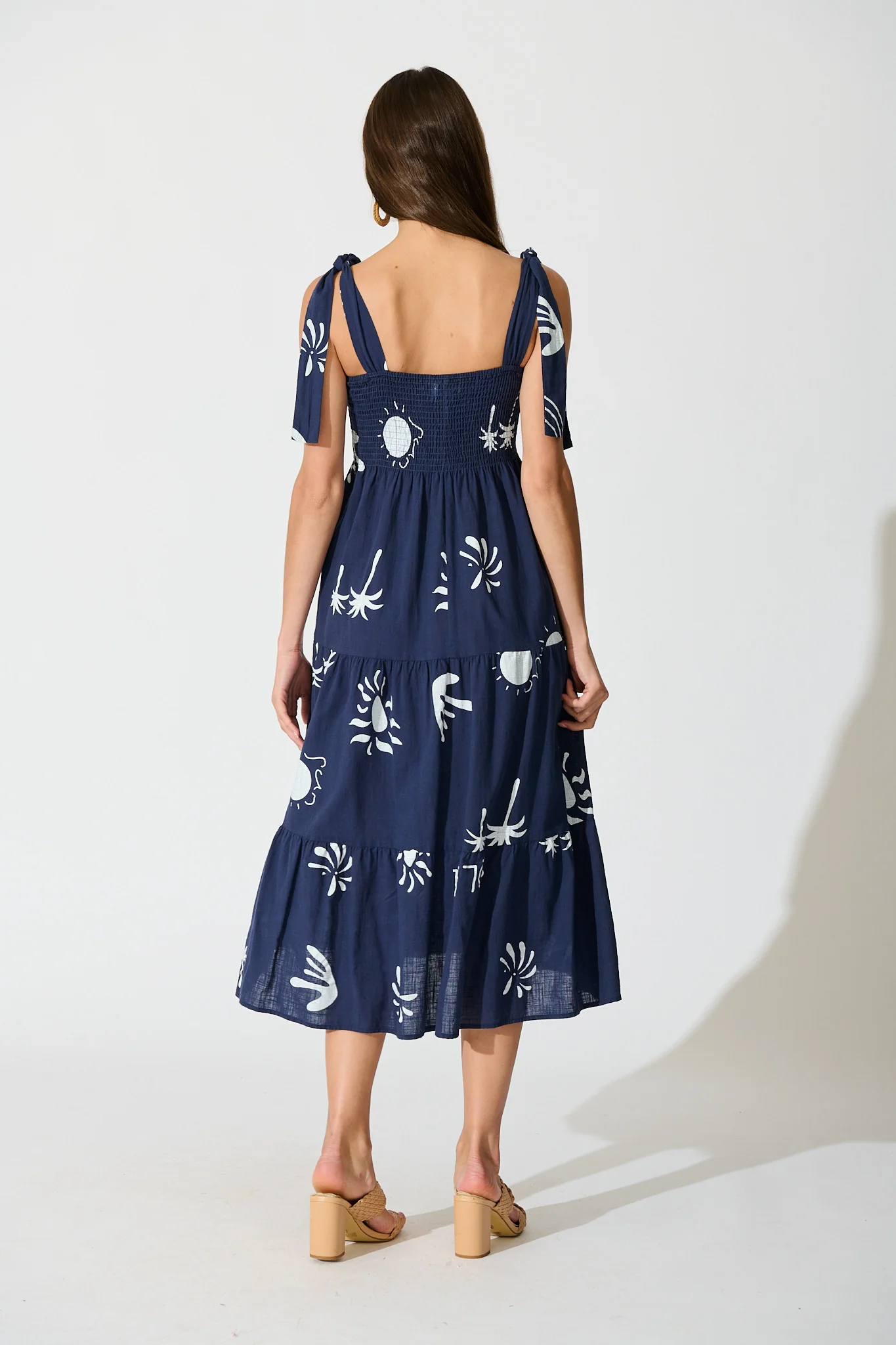 Alexea Midi Sundress in Navy with White Print Cotton - Image 4