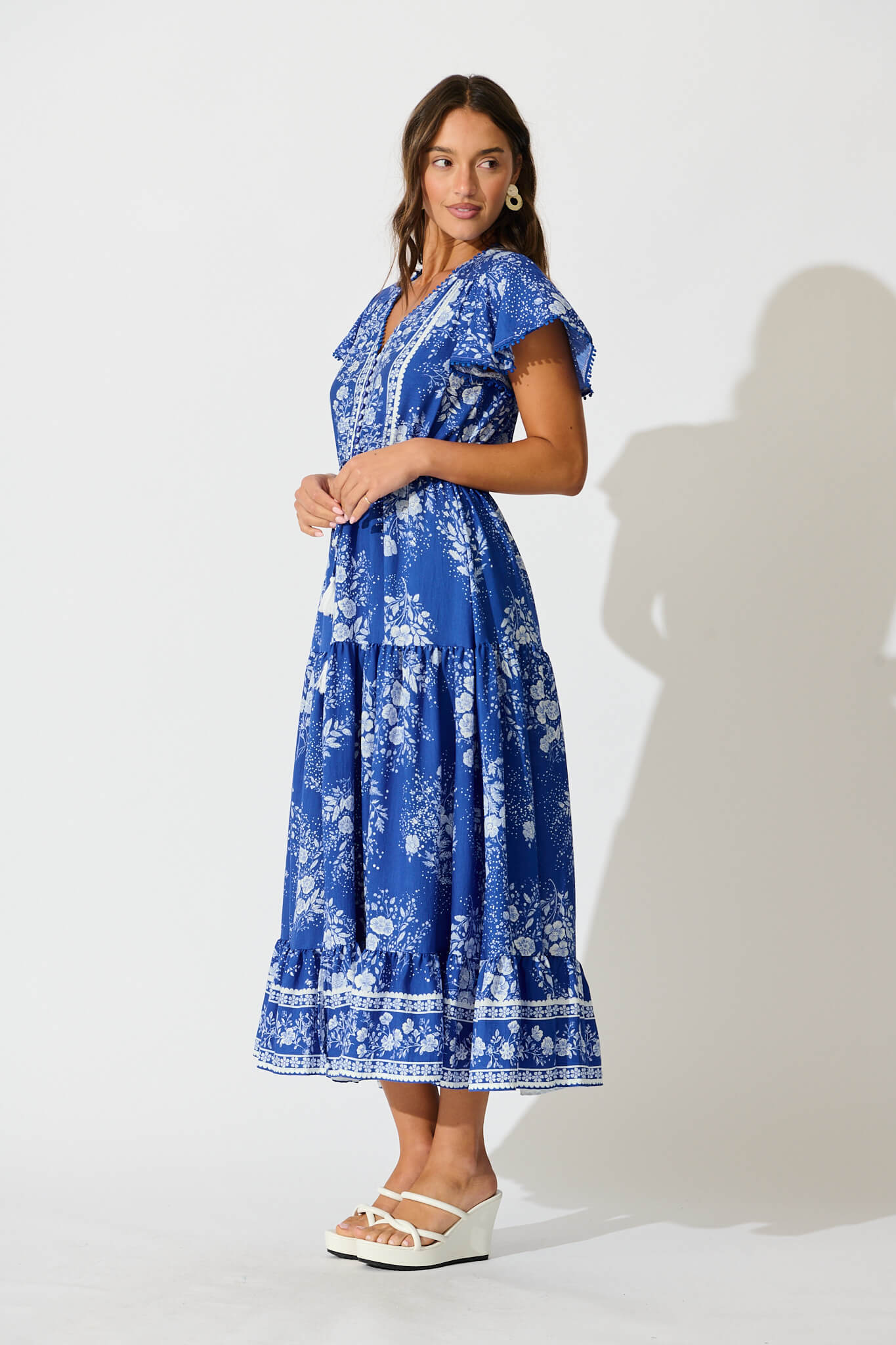 Alice Maxi Dress in Blue with White Floral - Image 3