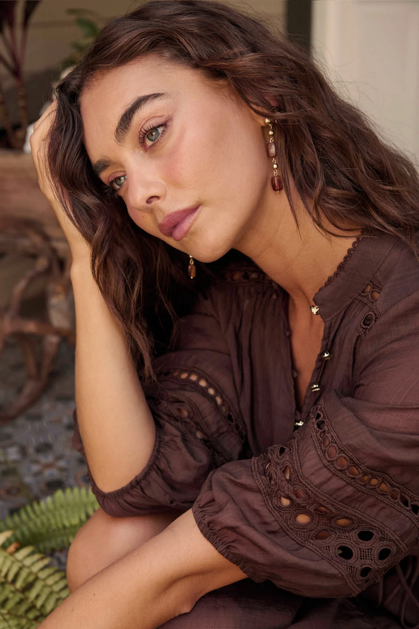 Alina Drop Earrings in Gold with Amber Resin - Image 4