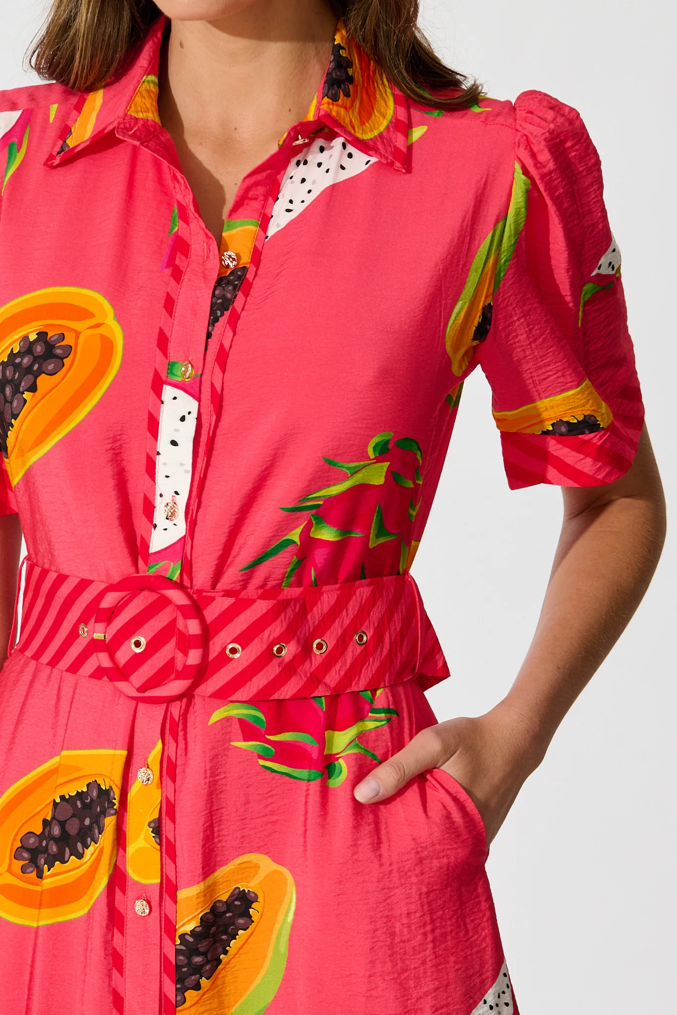 Alina Maxi Shirt Dress in Red Multi Print - Image 5