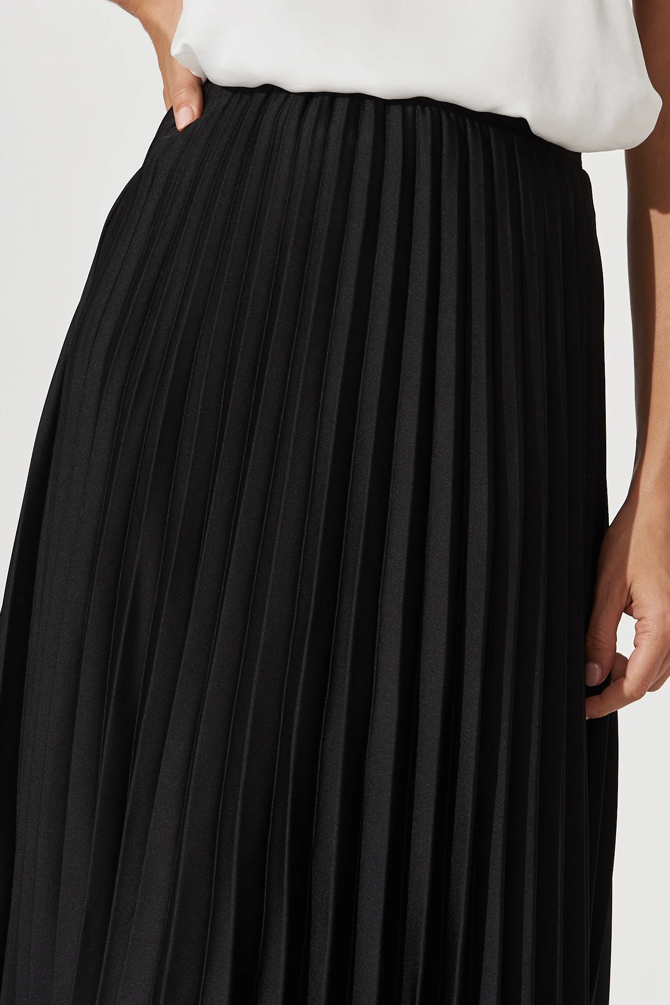 Allison Midi Pleat Skirt In Black Satin - Image 13