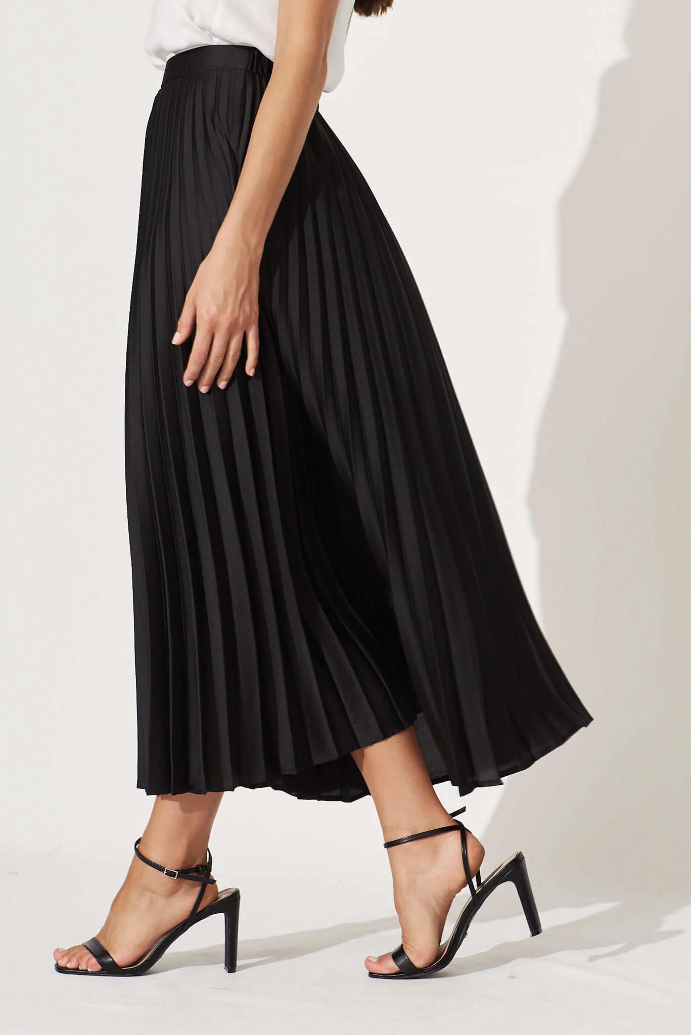 Allison Midi Pleat Skirt In Black Satin - Image 8