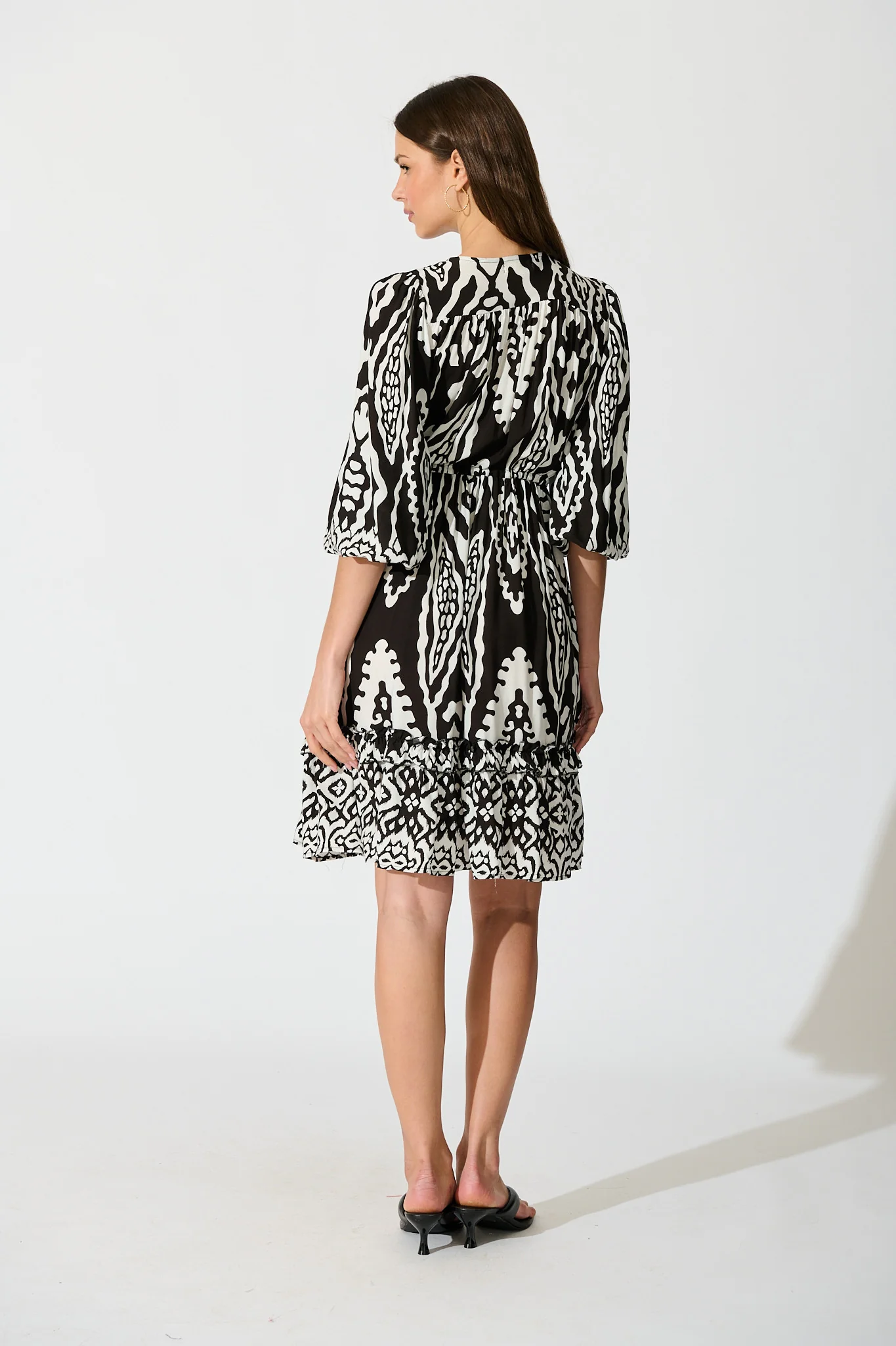 Allora Dress in Black and White Boho Print - Image 4