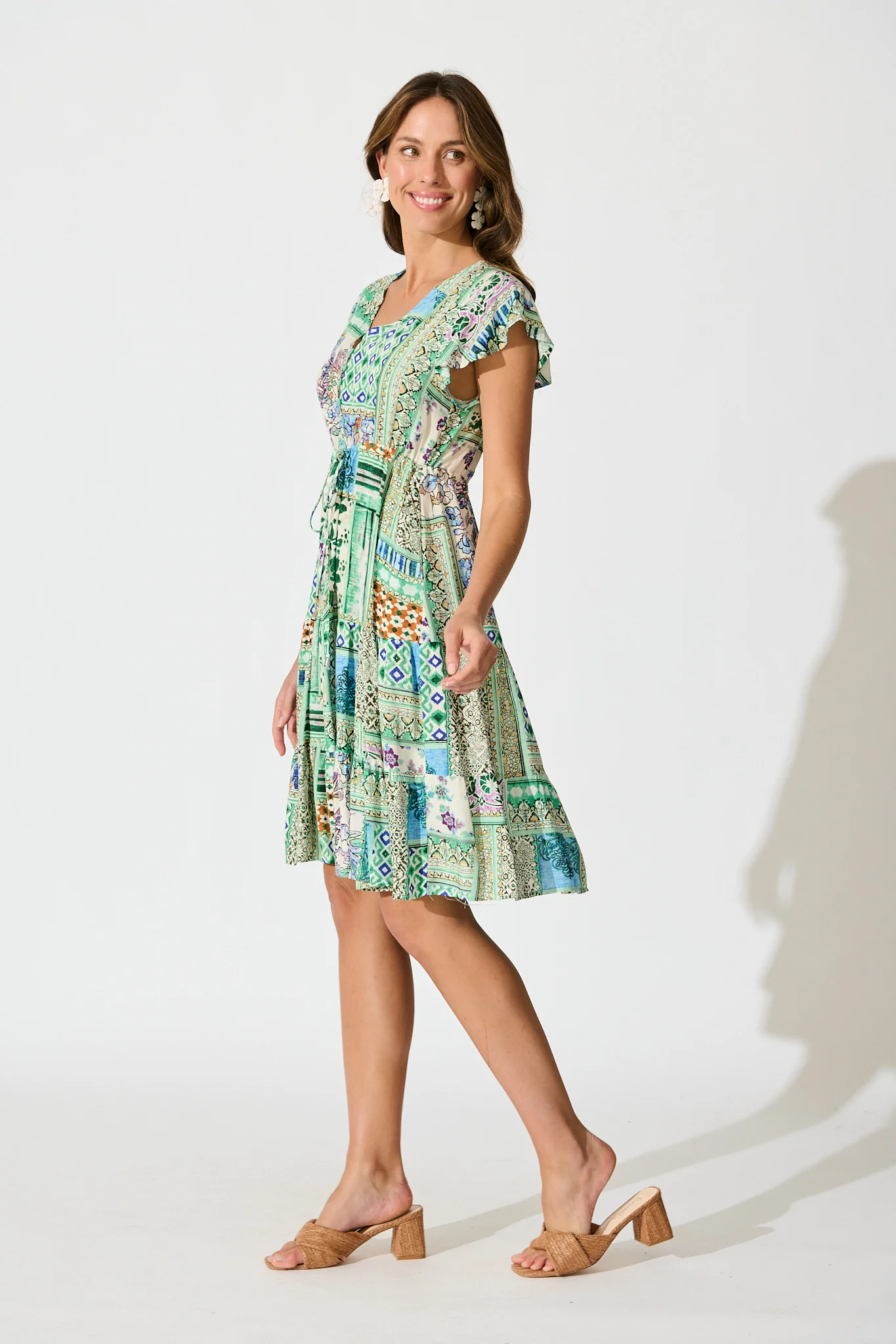 Allyza Dress in Green Multi Patchwork Print - Image 3