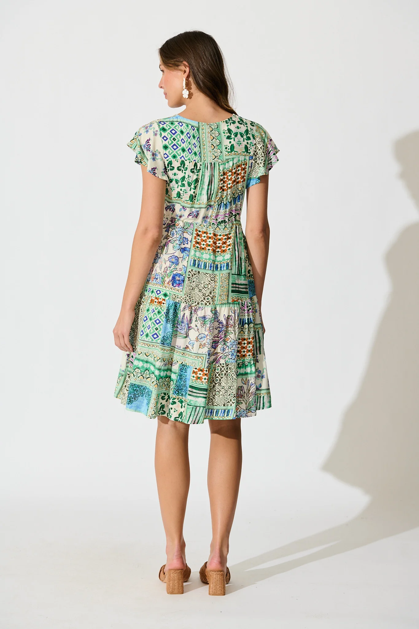 Allyza Dress in Green Multi Patchwork Print - Image 4
