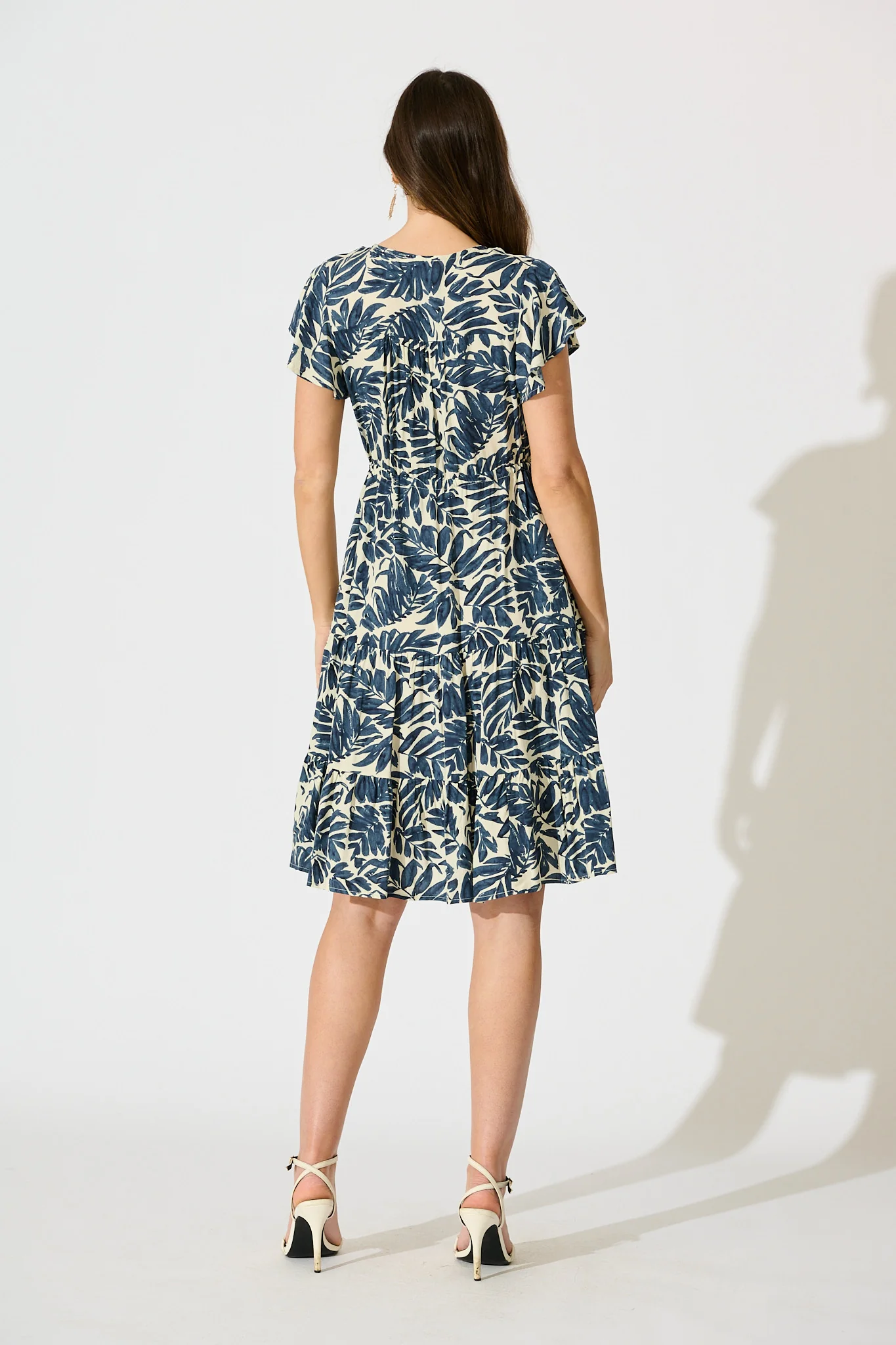 Allyza Dress in Navy and Cream Leaf Print - Image 4