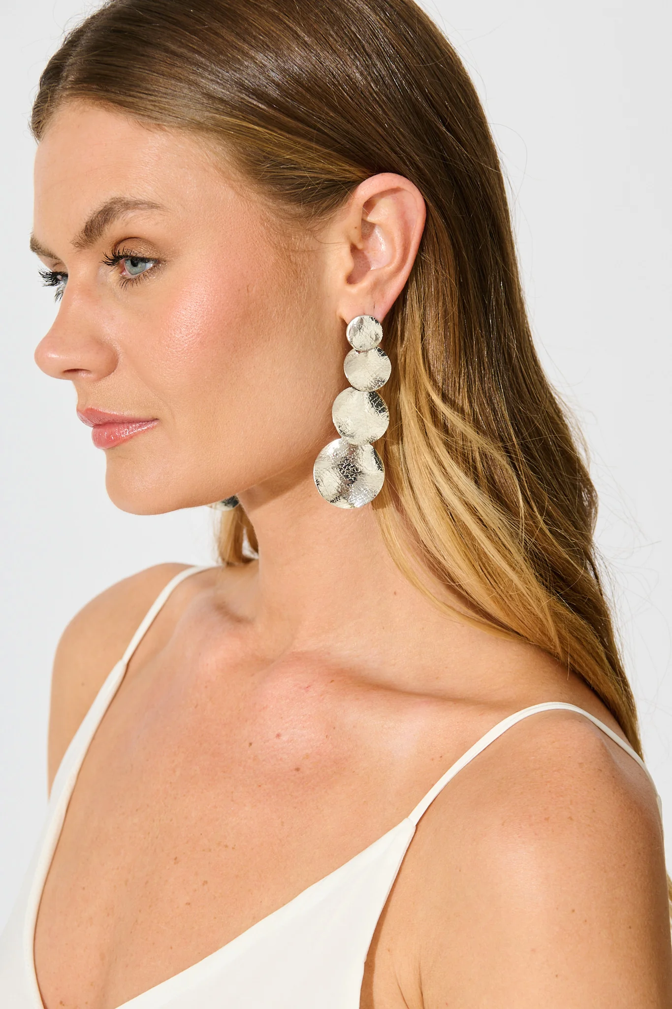 Alma Drop Earrings in Silver Textured - Image 2