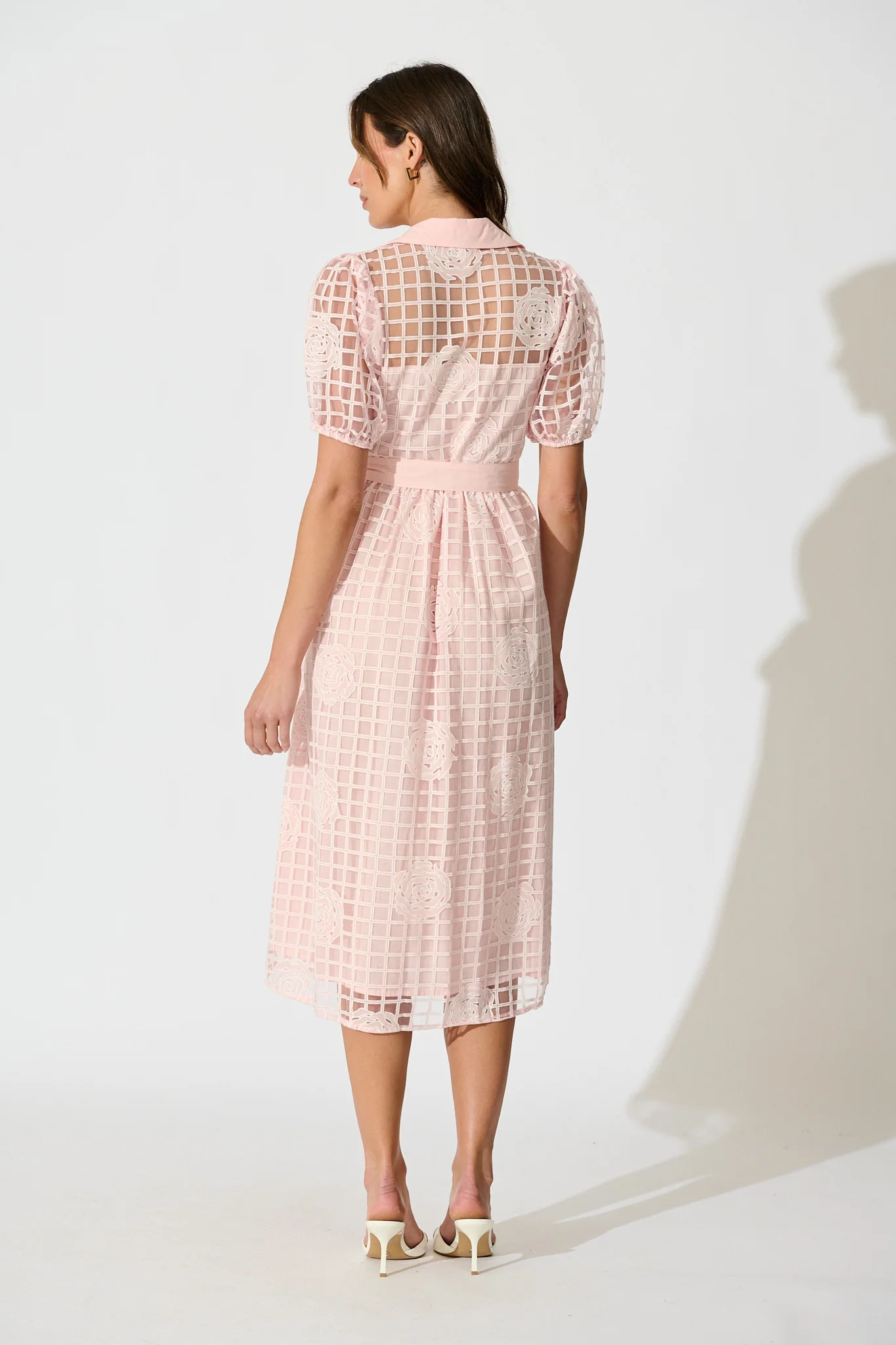 Almada Midi Shirt Dress in Pink Organza Floral - Image 4