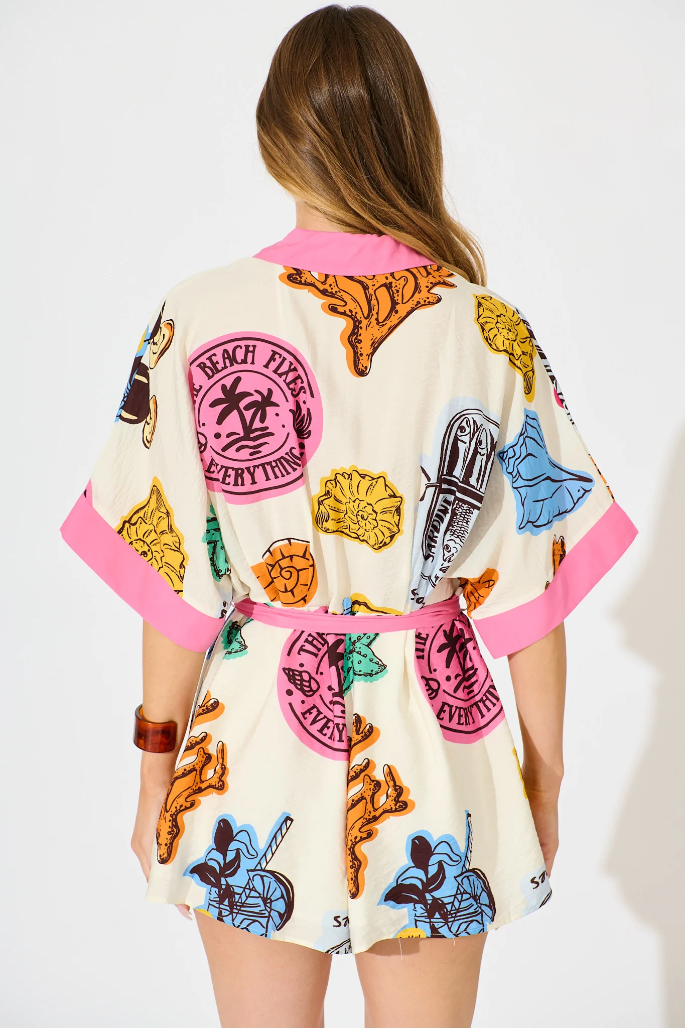 Aluna Playsuit in White with Pink and Multi Print - Image 4