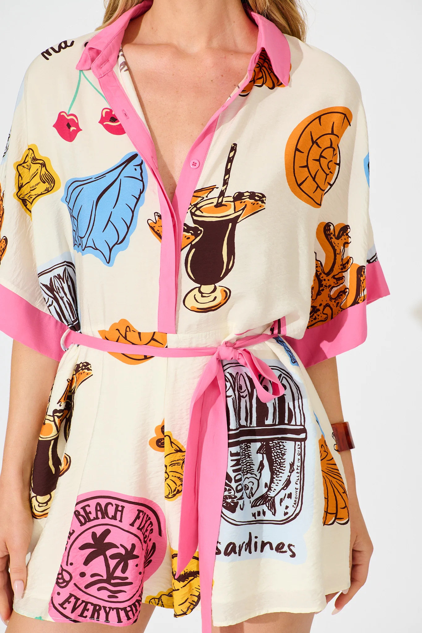 Aluna Playsuit in White with Pink and Multi Print - Image 5