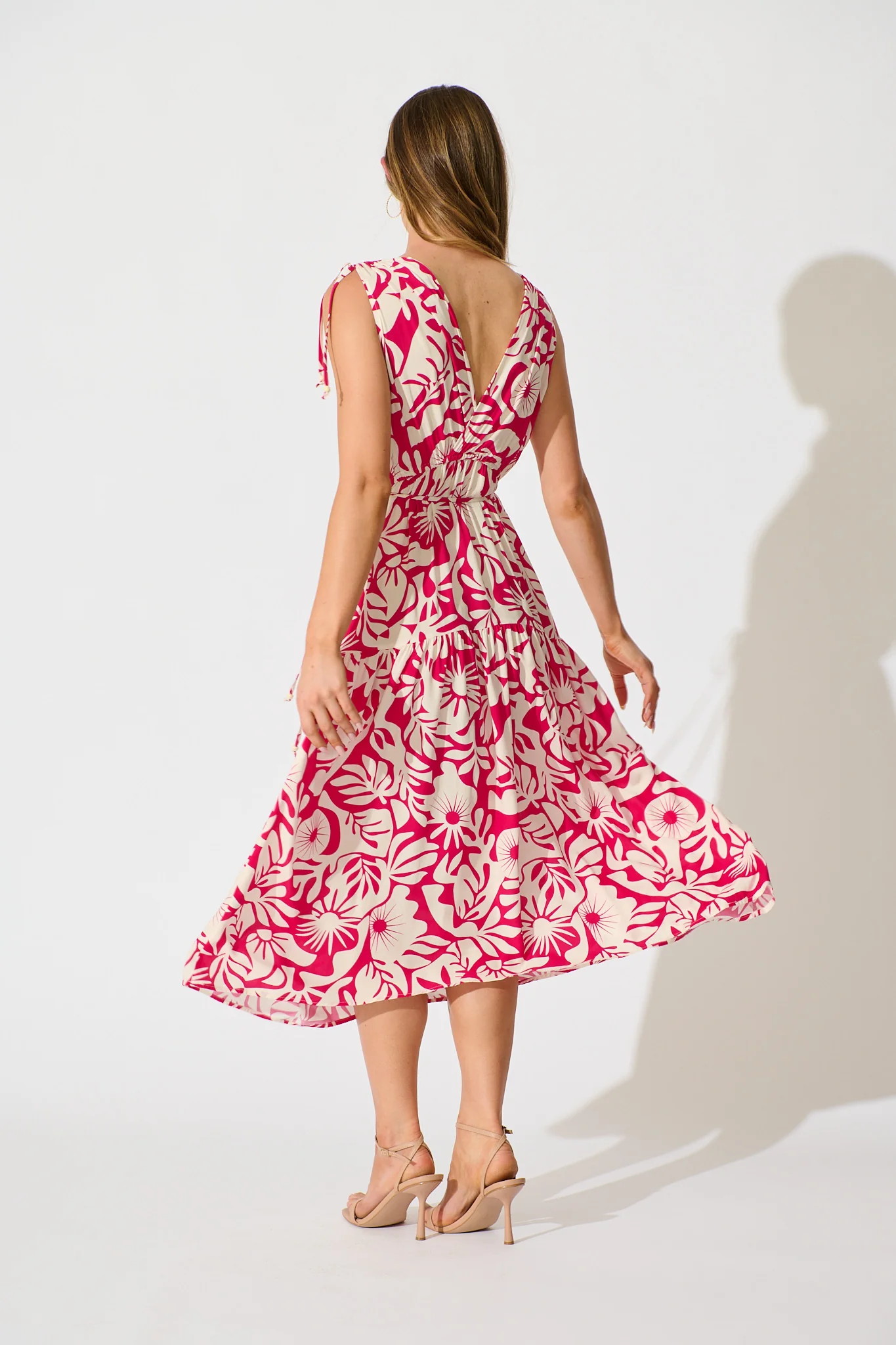 Amabelle Midi Dress in Pink with White Print - Image 4