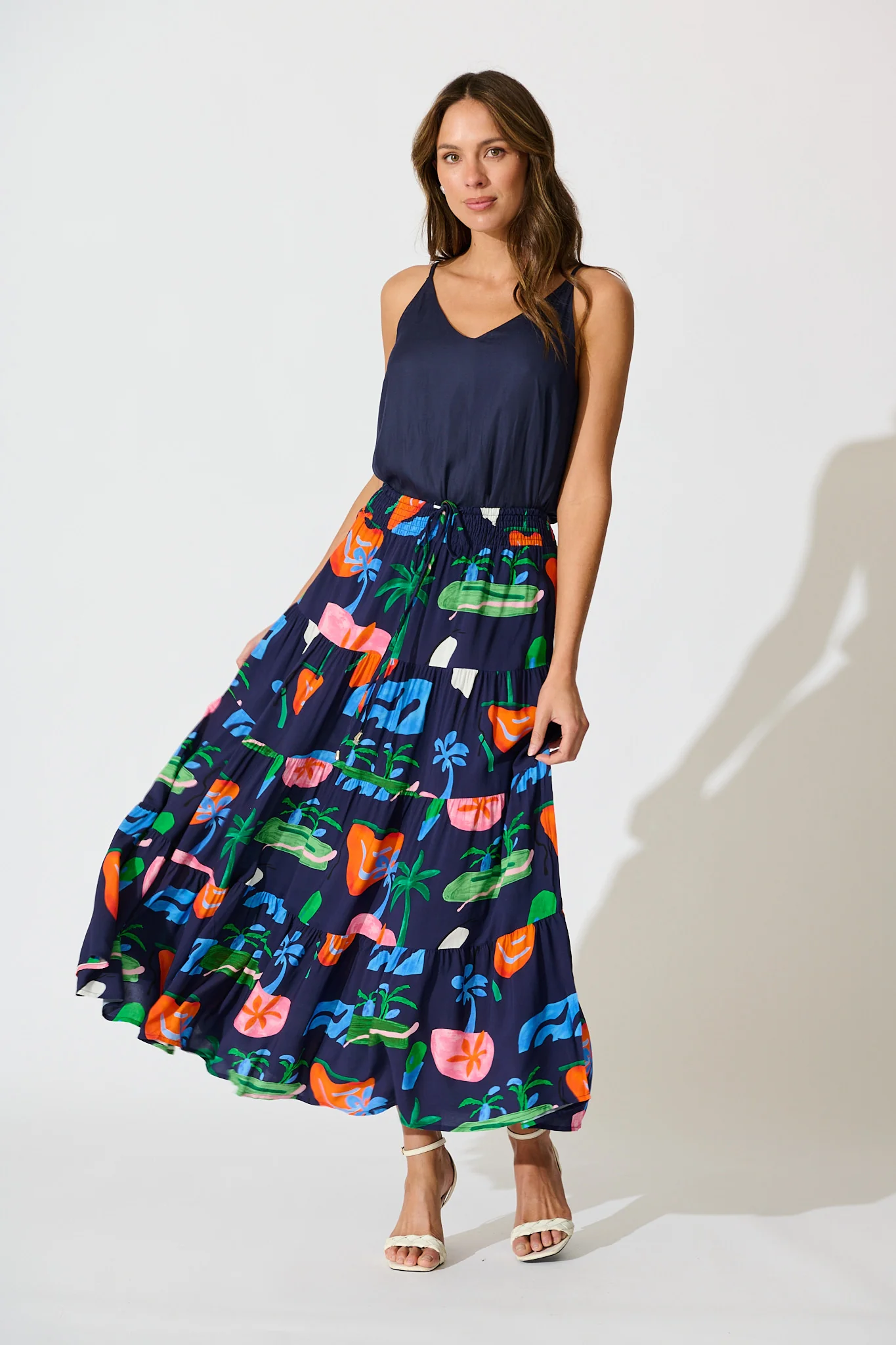 Amadi Maxi Skirt in Navy with Multi Print - Image 4