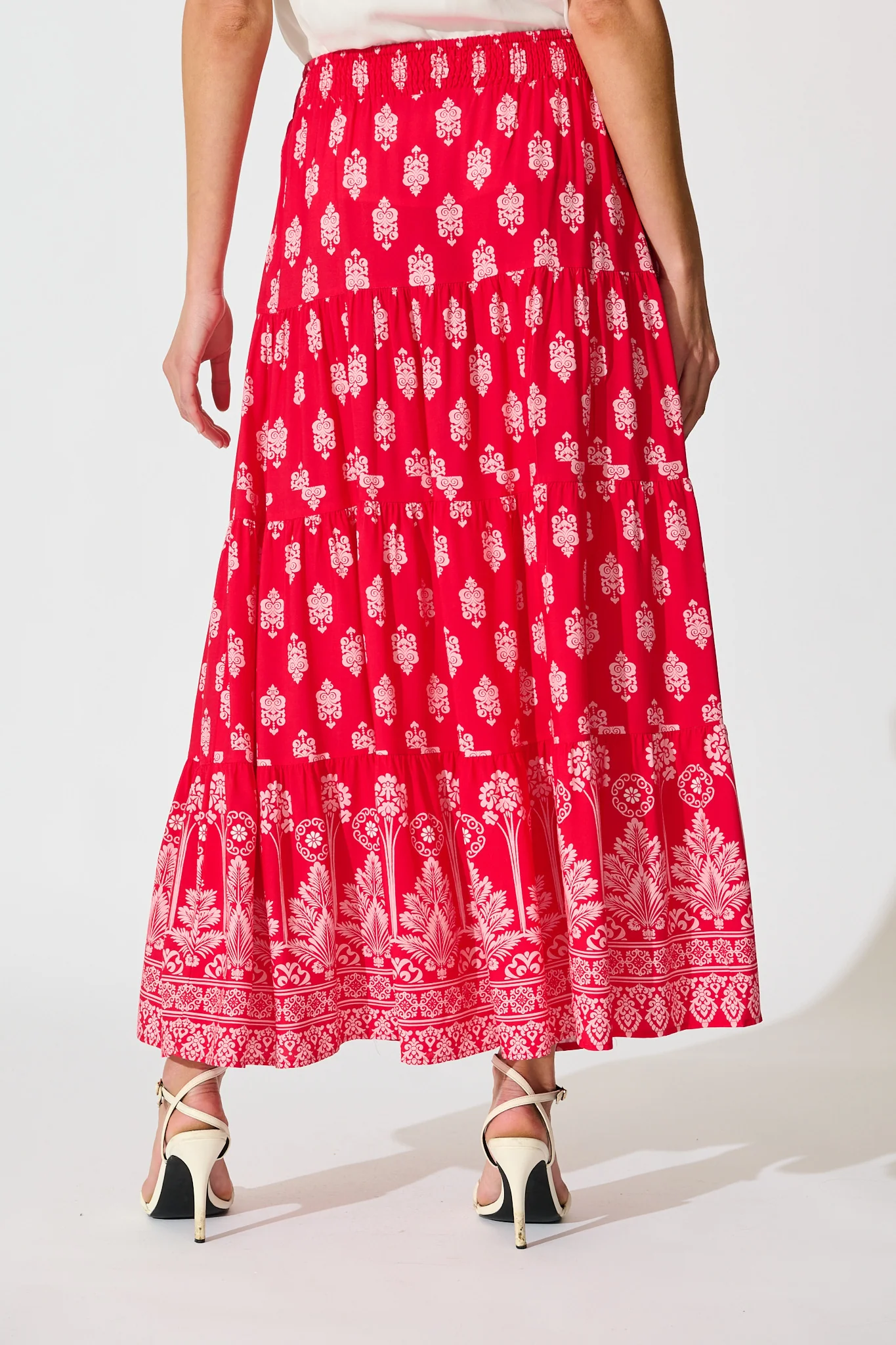 Amadi Maxi Skirt in Red with Pink Boho Print - Image 3
