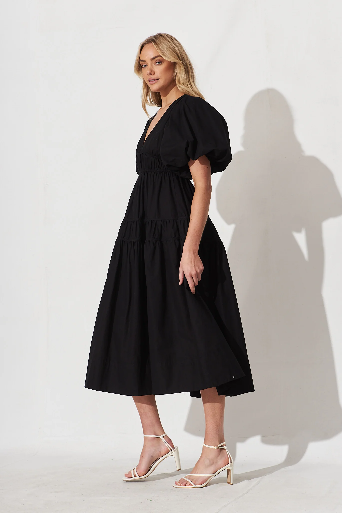 Amalie Midi Dress In Black Cotton - Image 3