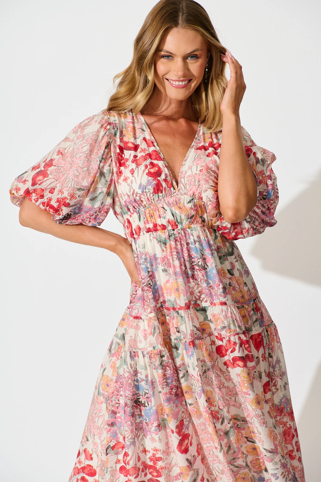 Amalie Midi Dress In Blush Multi Floral - Image 2
