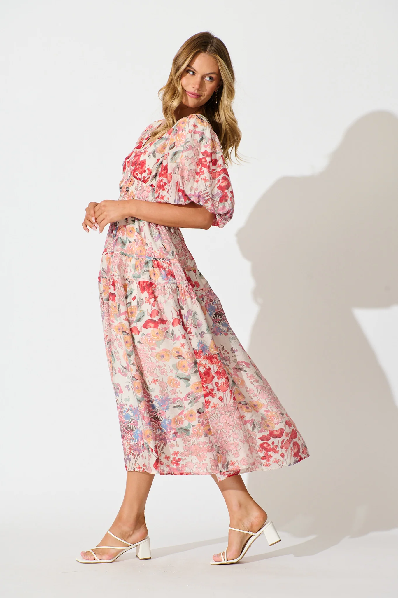 Amalie Midi Dress In Blush Multi Floral - Image 3