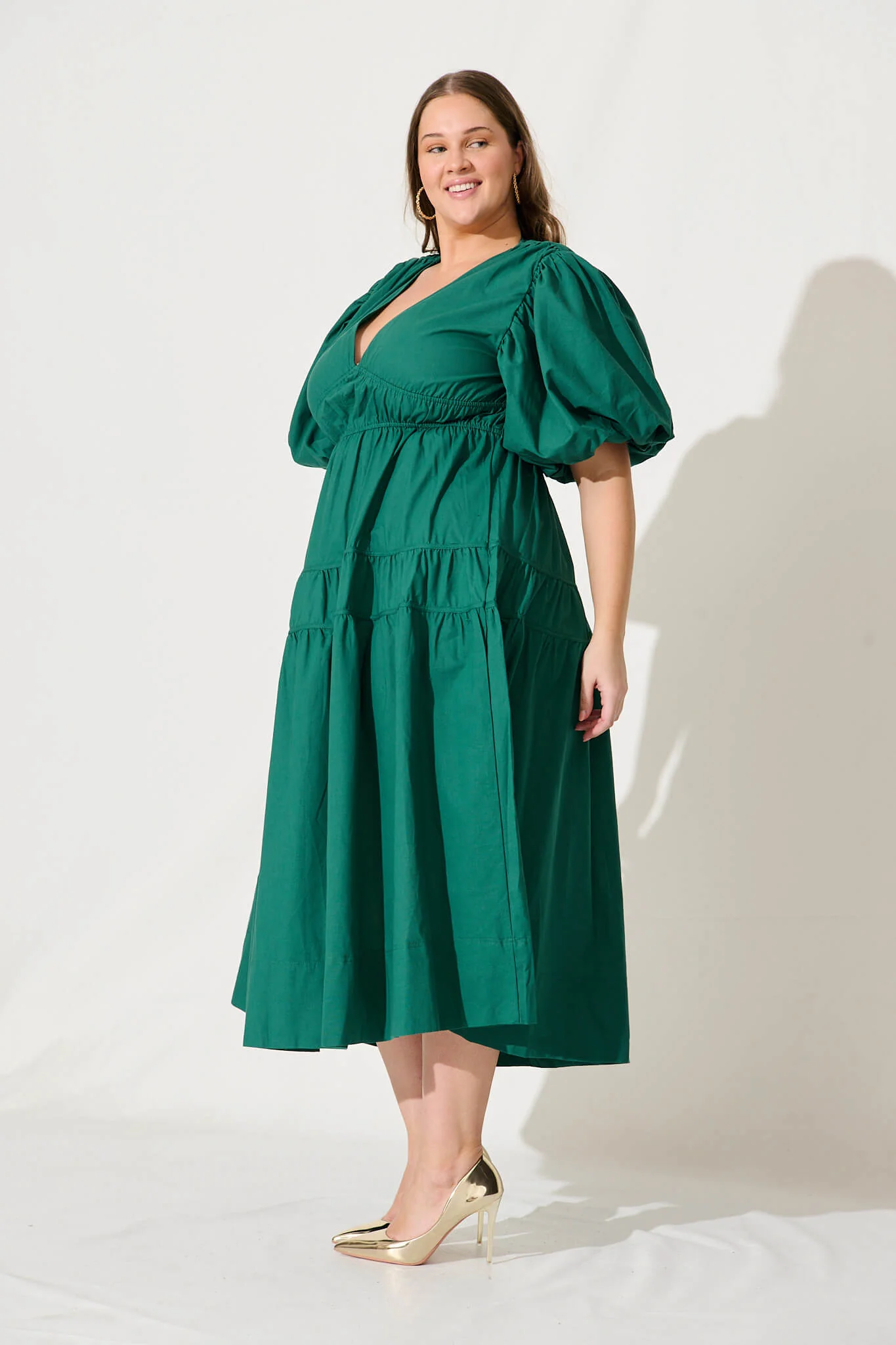 Amalie Midi Dress In Green Cotton - Image 10