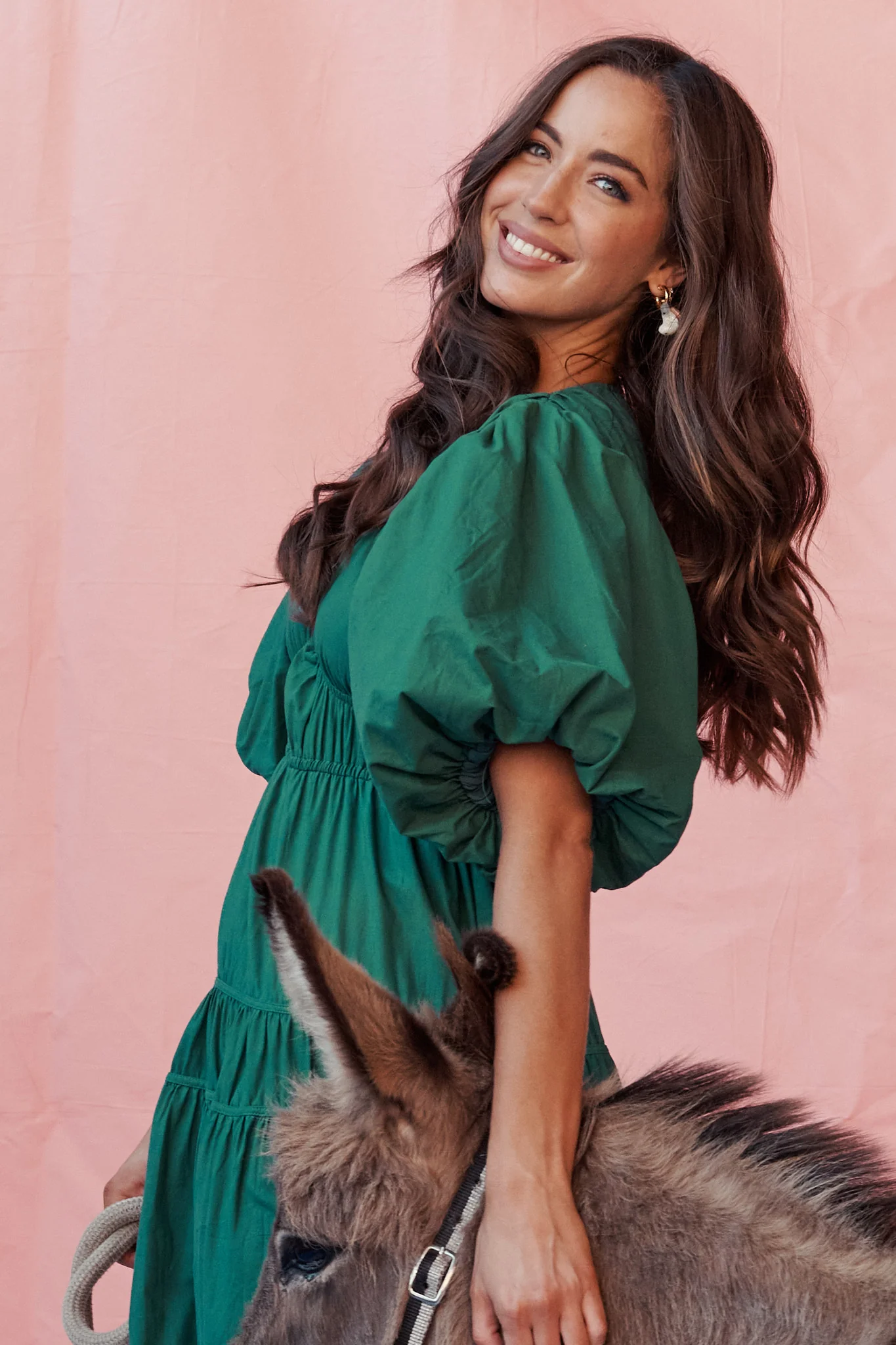 Amalie Midi Dress In Green Cotton - Image 3