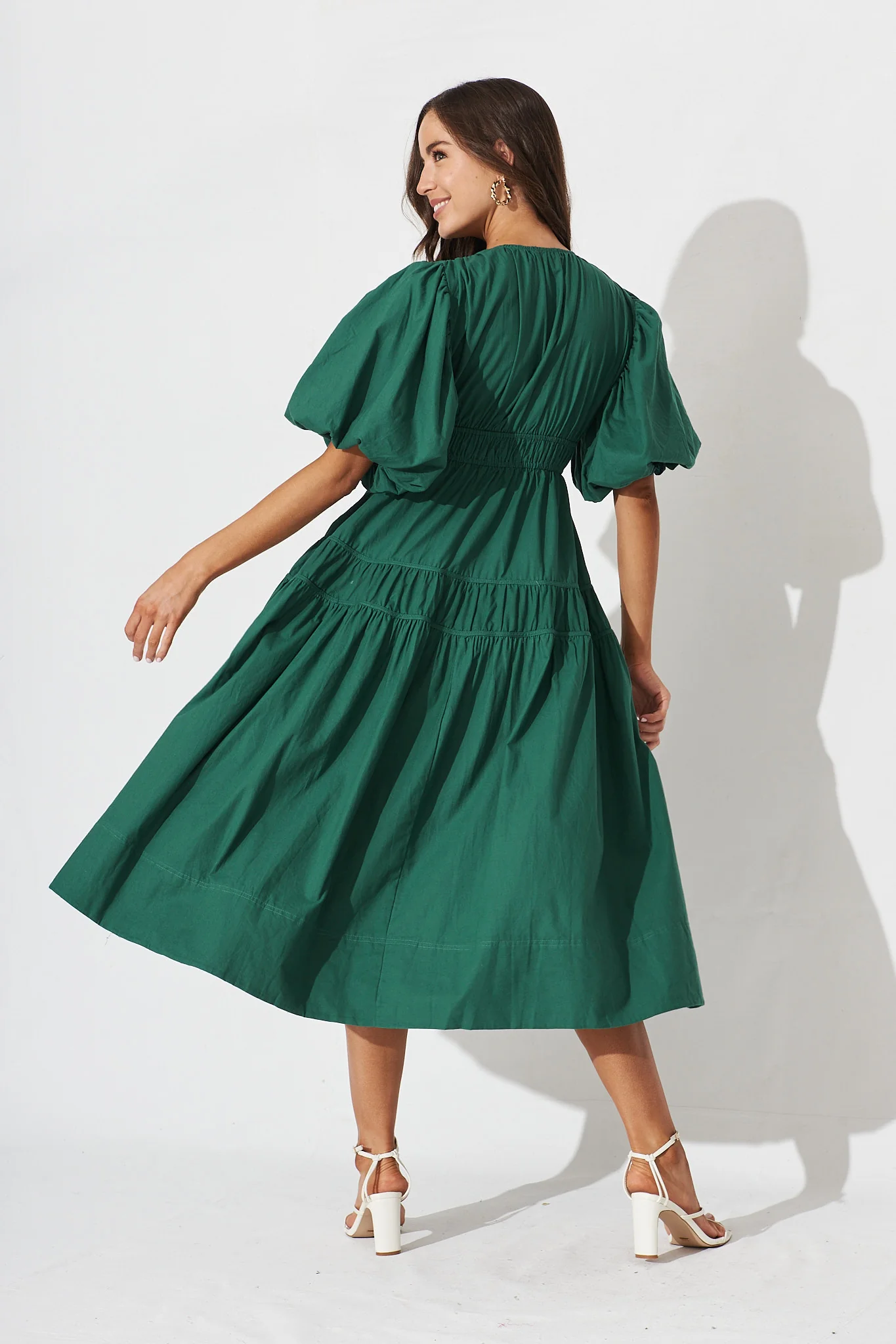 Amalie Midi Dress In Green Cotton - Image 8
