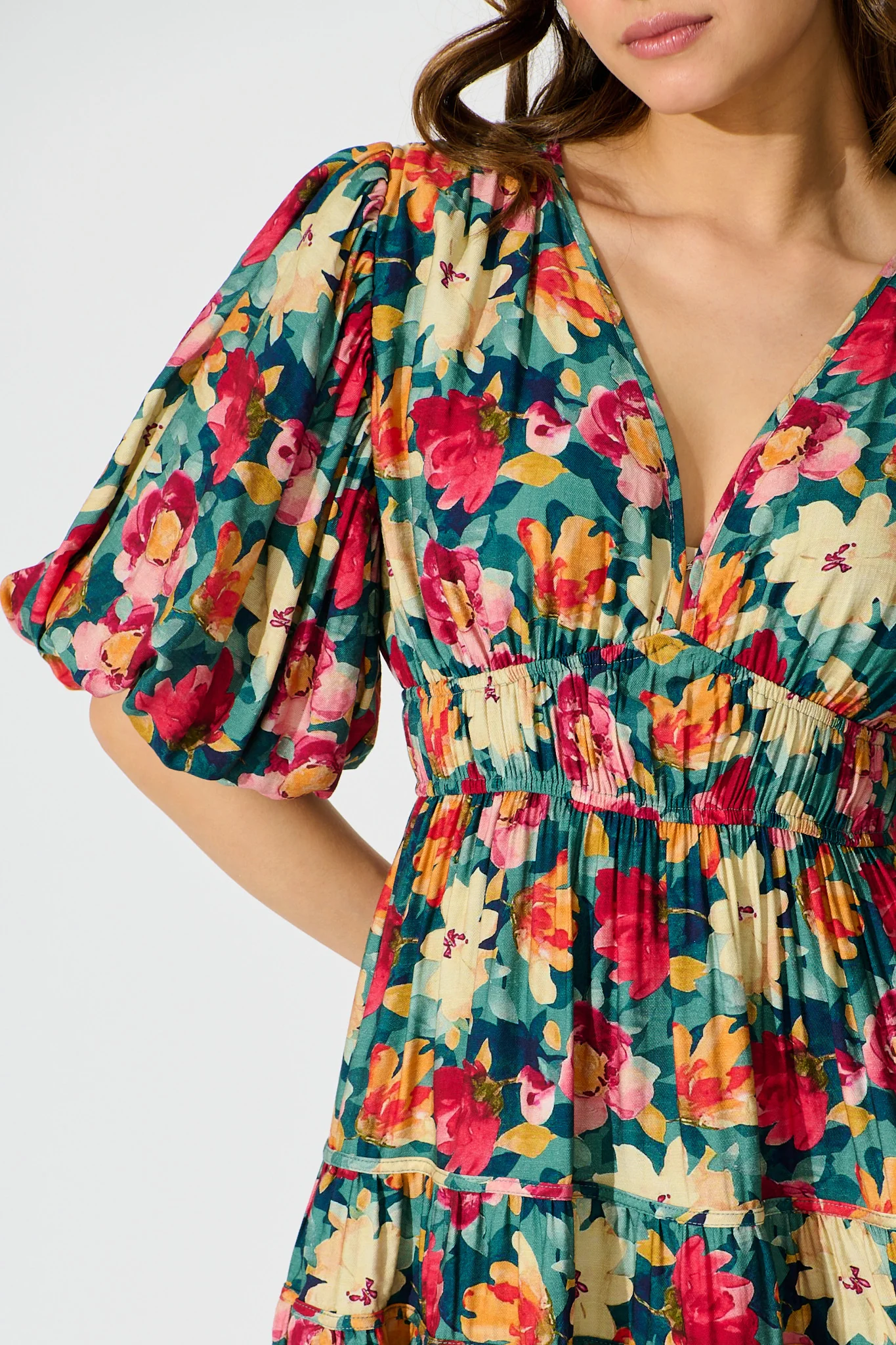 Amalie Midi Dress in Jade Floral Print - Image 5