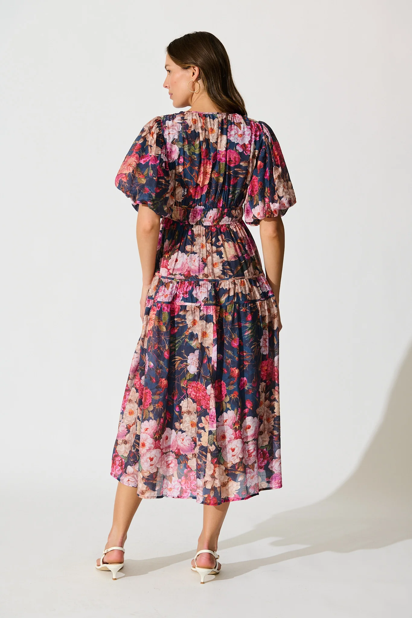 Amalie Midi Dress in Navy with Blush Floral - Image 4