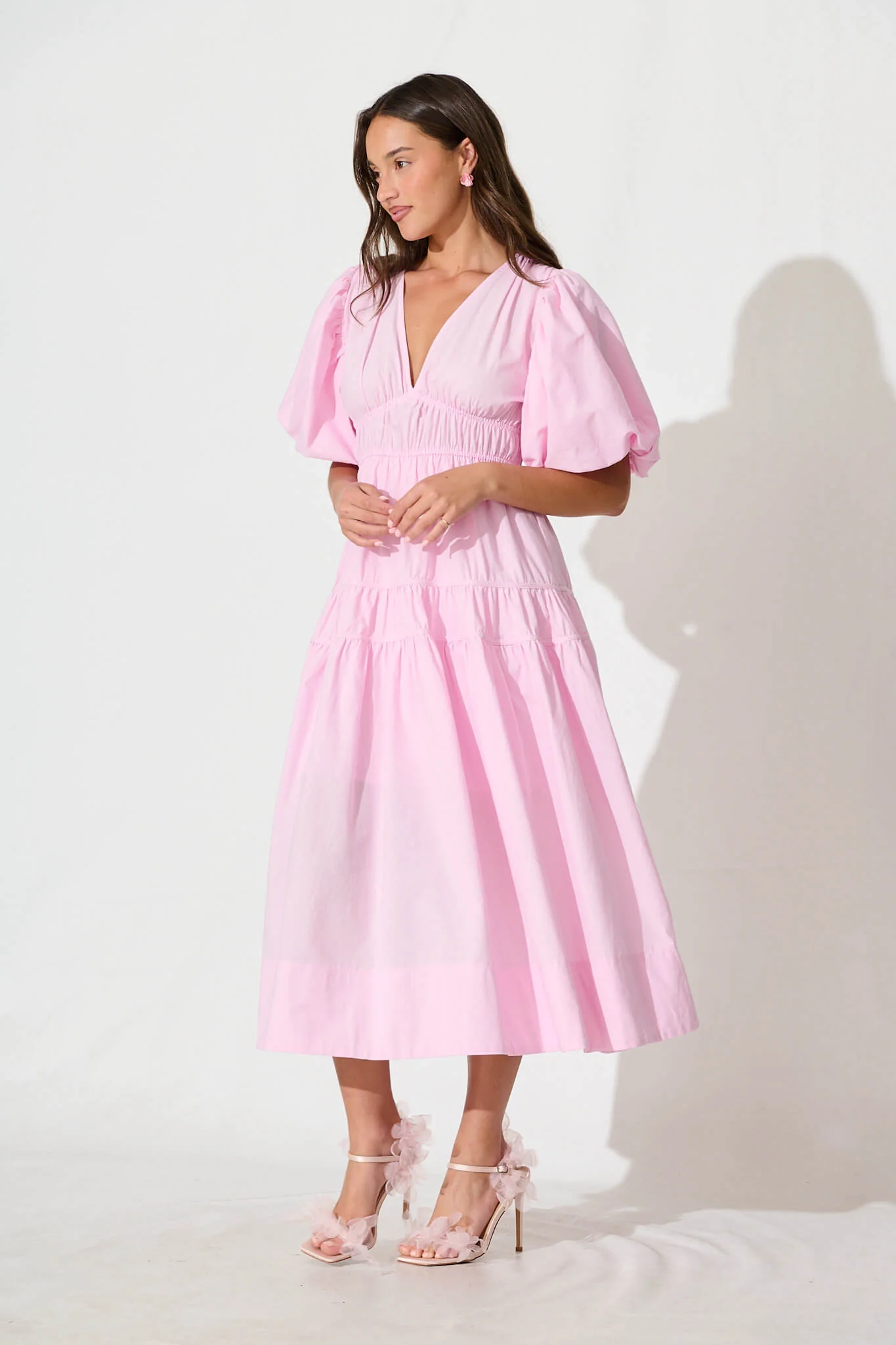 Amalie Midi Dress In Pale Pink Cotton - Image 3