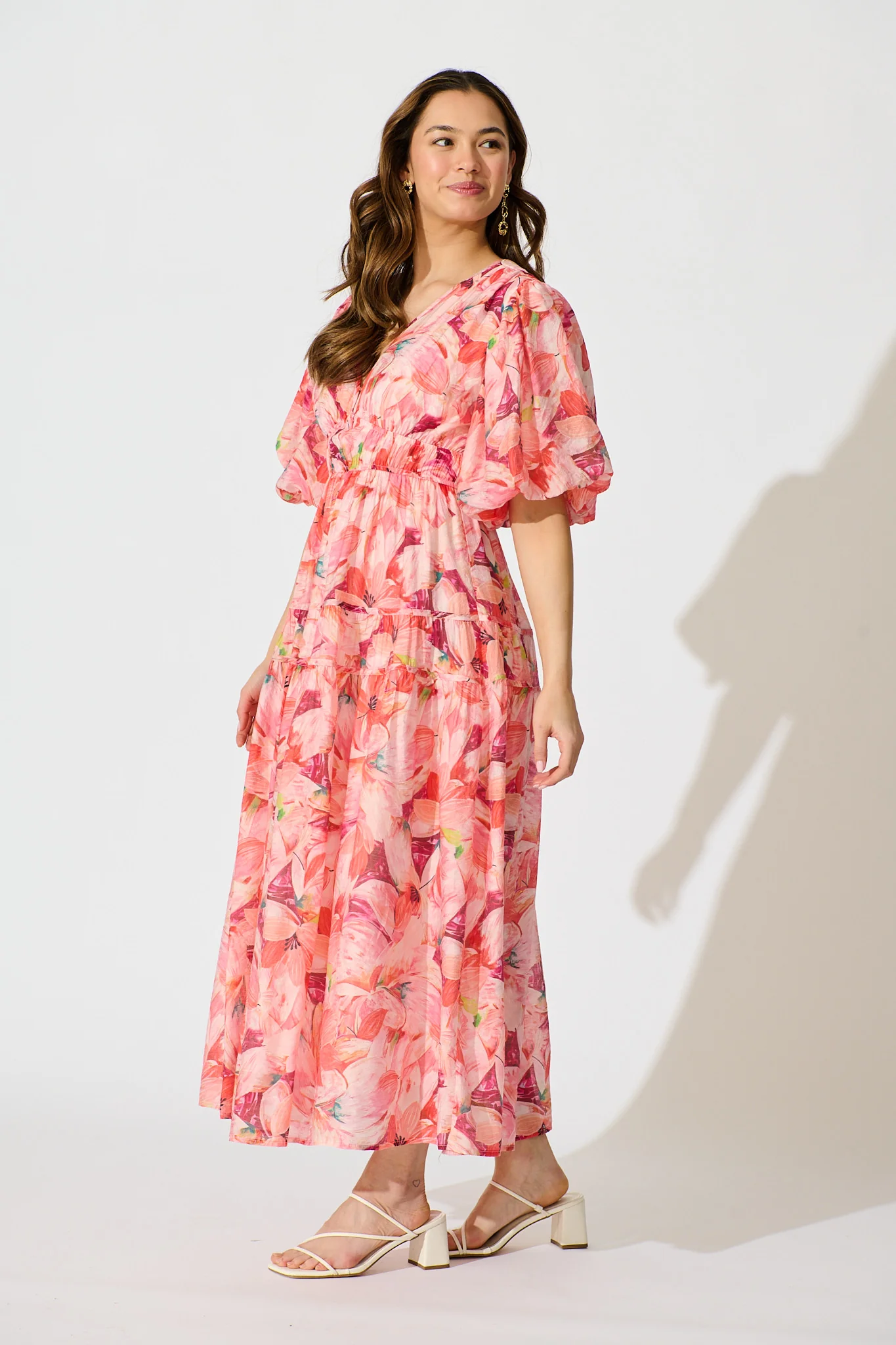 Amalie Midi Dress in Pink Watercolour Print - Image 3