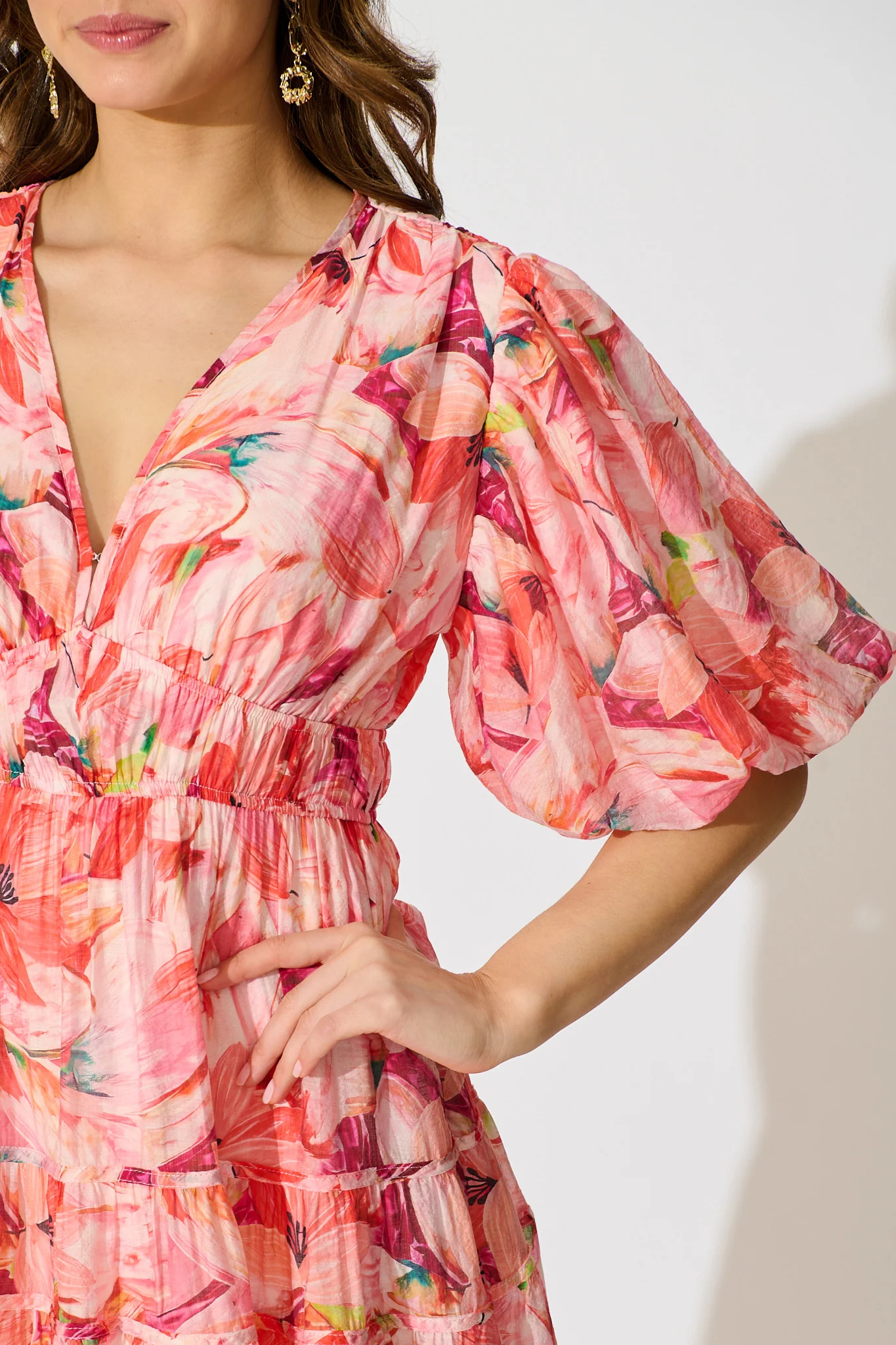Amalie Midi Dress in Pink Watercolour Print - Image 5