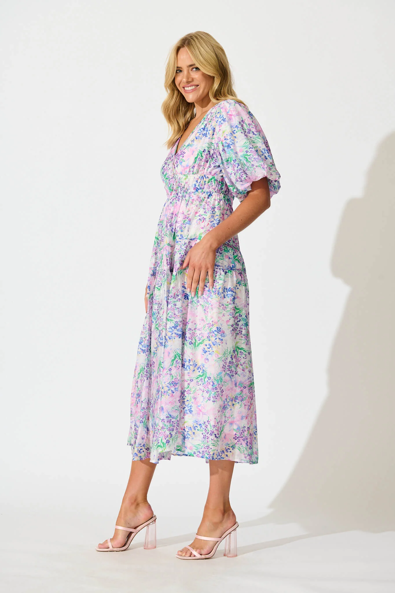 Amalie Midi Dress In Purple Floral Print - Image 3