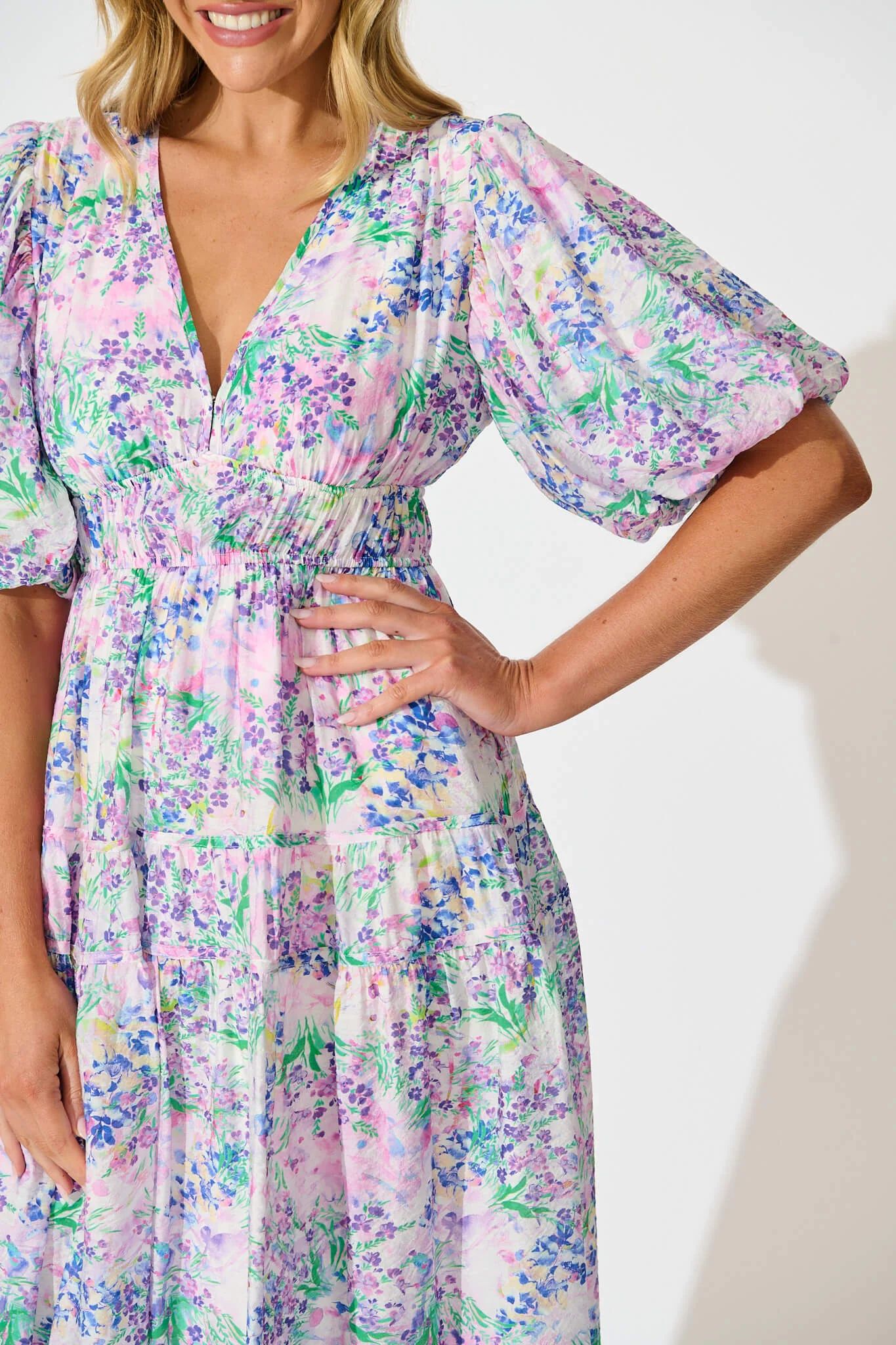 Amalie Midi Dress In Purple Floral Print - Image 5