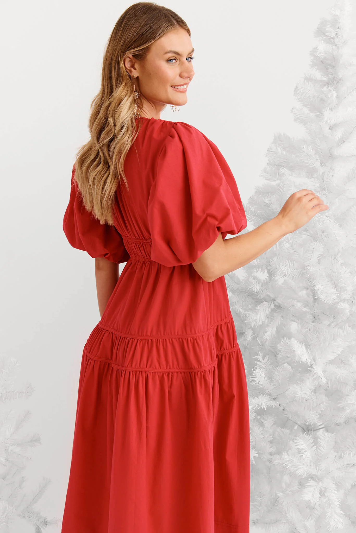 Amalie Midi Dress In Red Cotton - Image 4