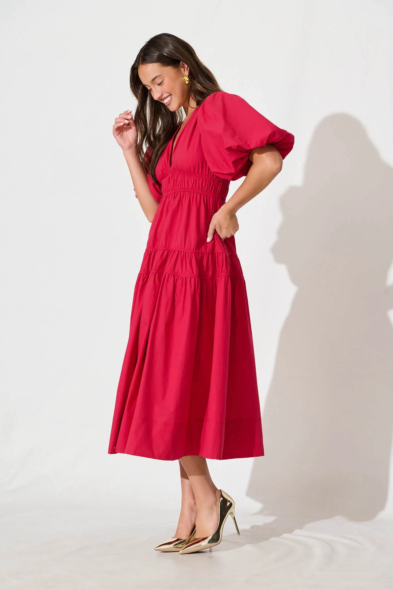 Amalie Midi Dress In Red Cotton - Image 7